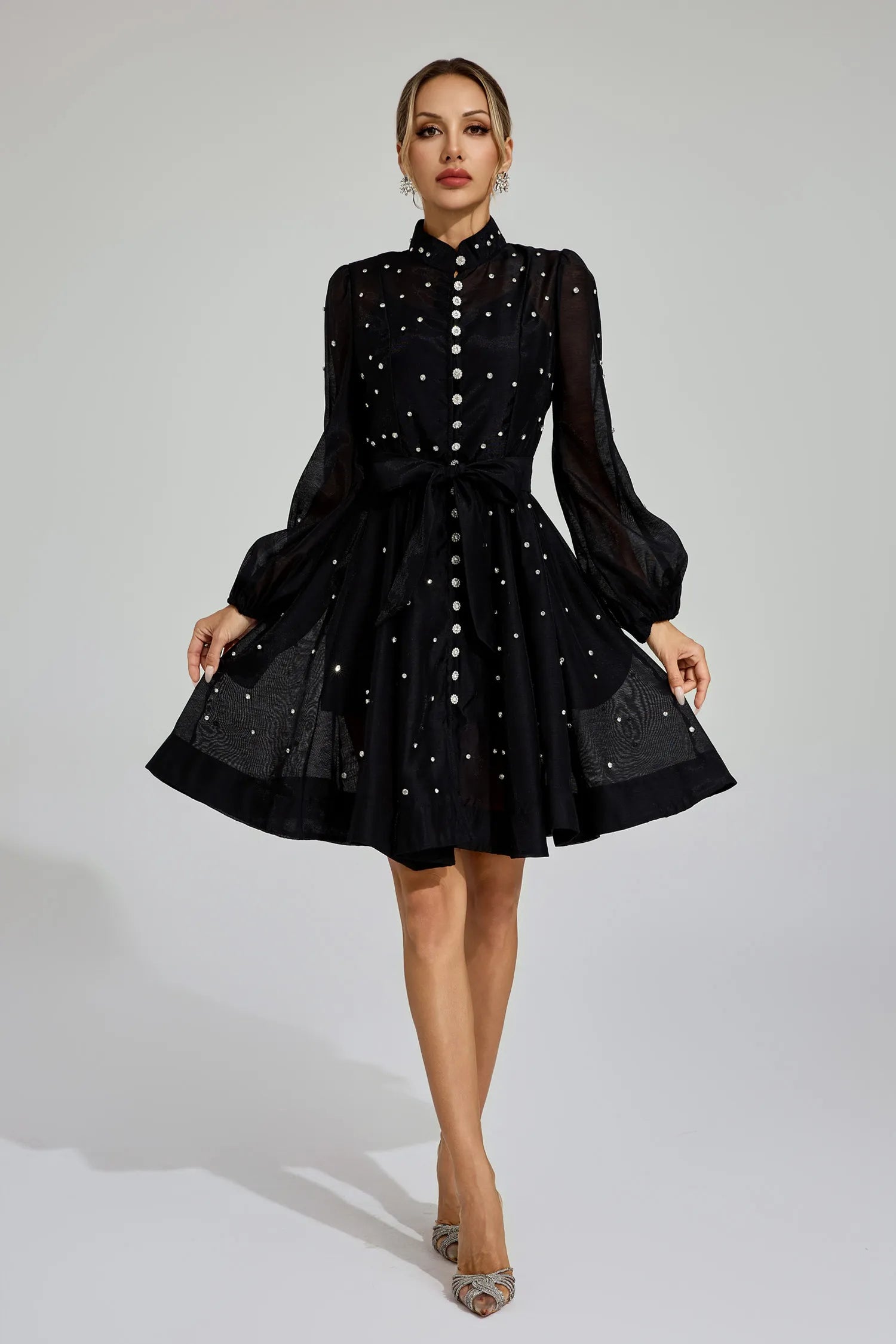 Kaïssa Black Diamond Embellished Mini Dress