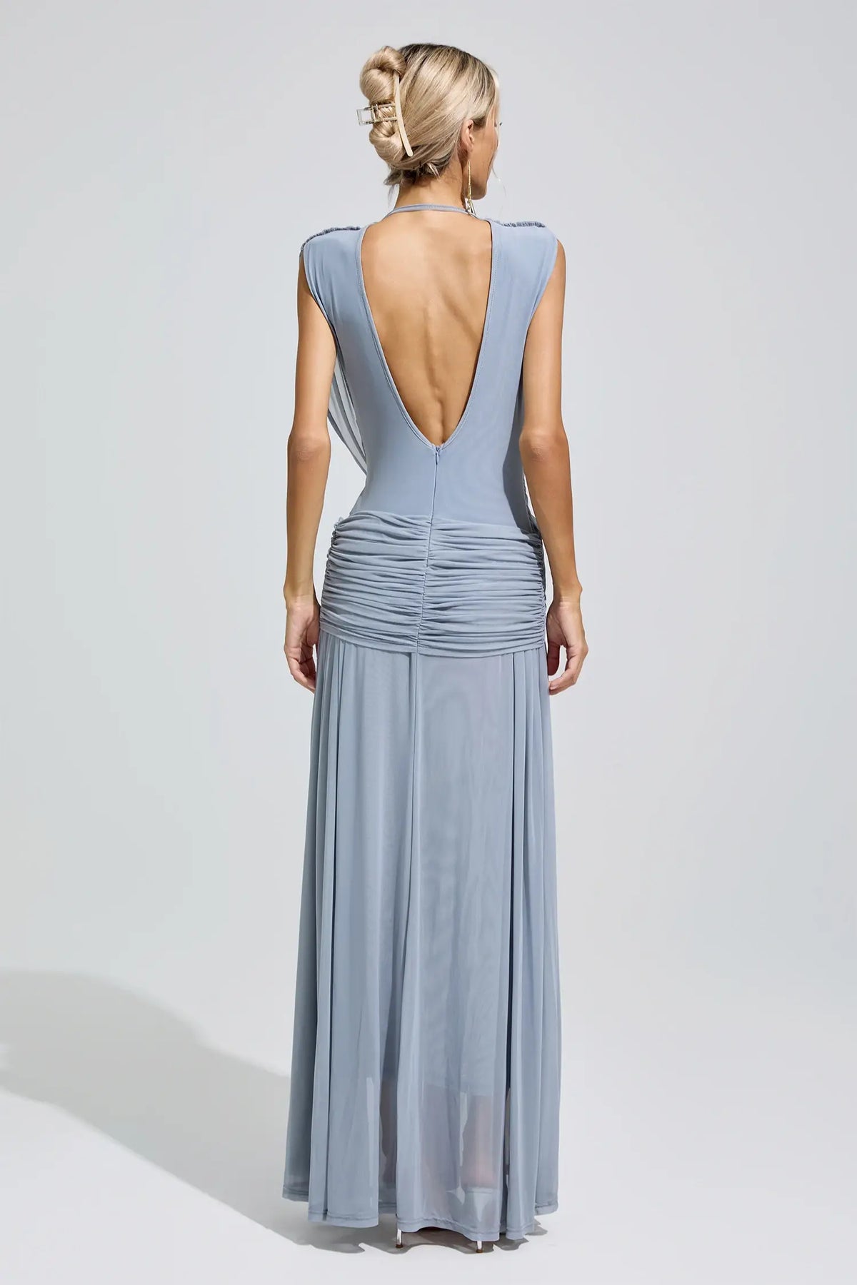 Serilda Blue Pleated Knit Maxi Dress