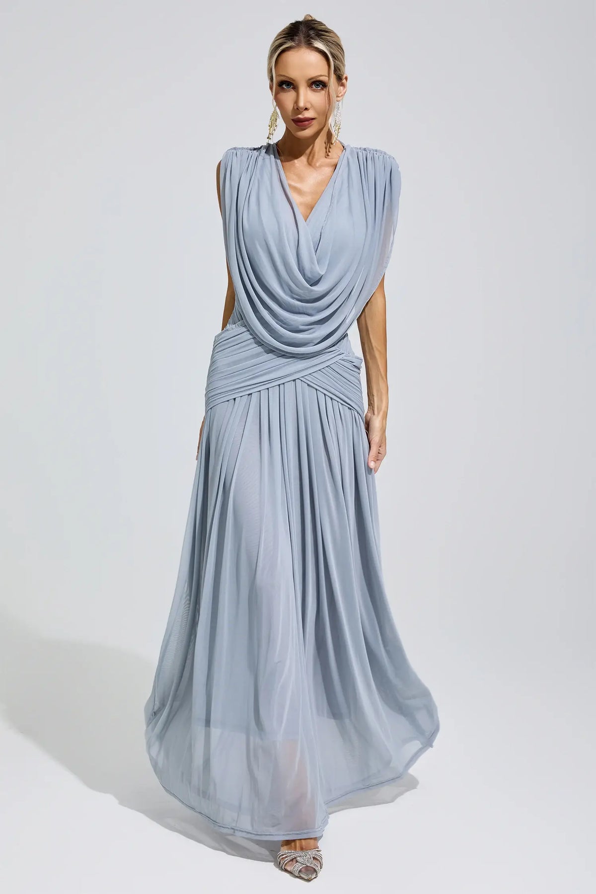Serilda Blue Pleated Knit Maxi Dress