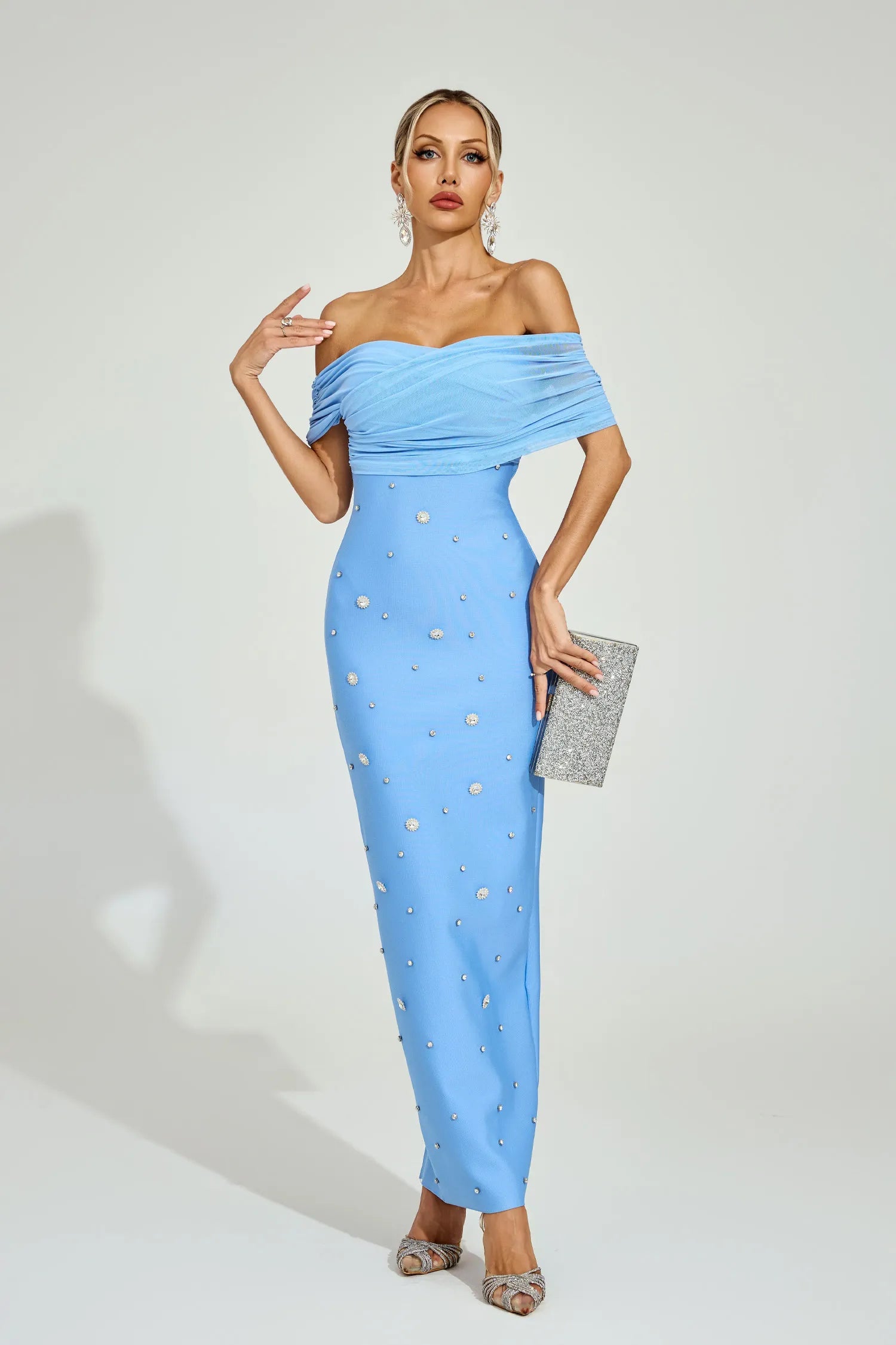 Ella Light Blue Off - Shoulder Midi Dress