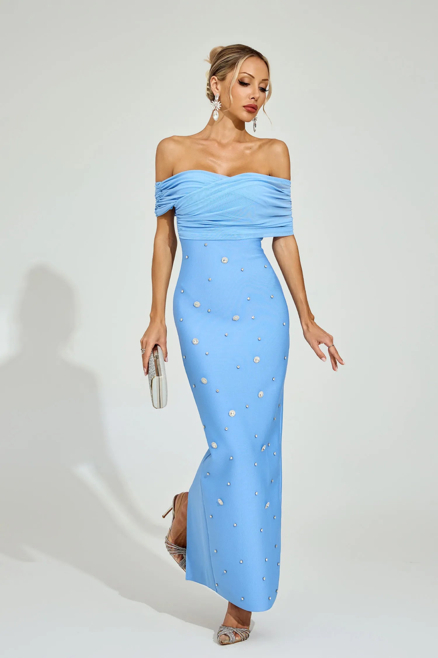Ella Light Blue Off - Shoulder Midi Dress