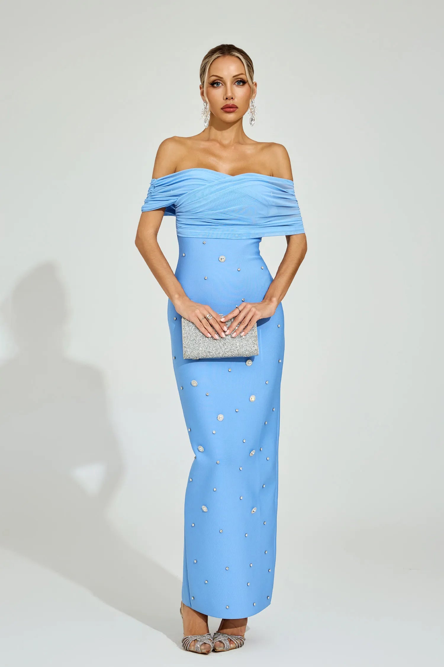 Ella Light Blue Off - Shoulder Midi Dress