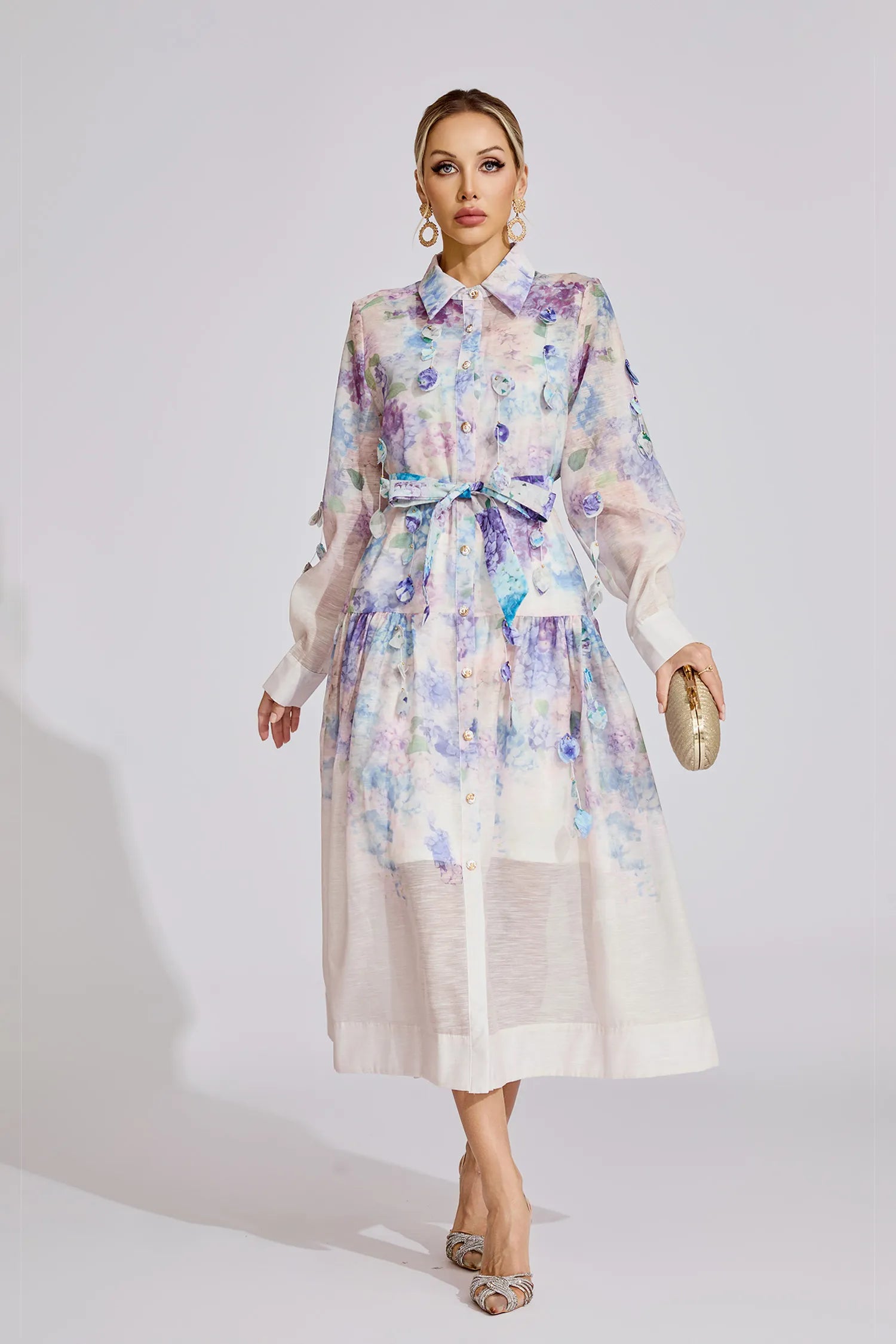 Odile Purple Printed Floral Midi Dress
