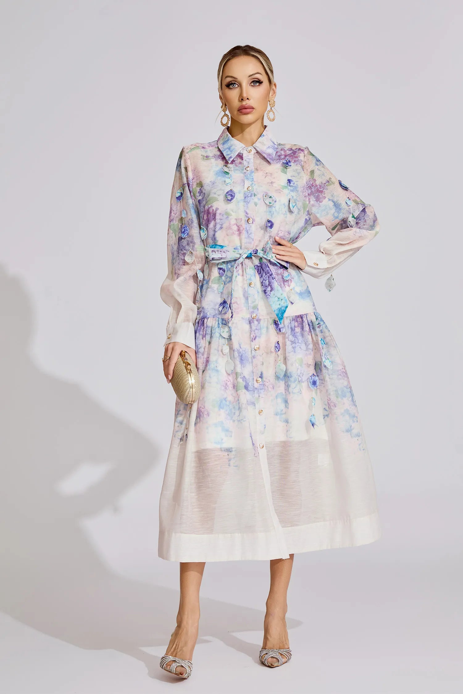 Odile Purple Printed Floral Midi Dress