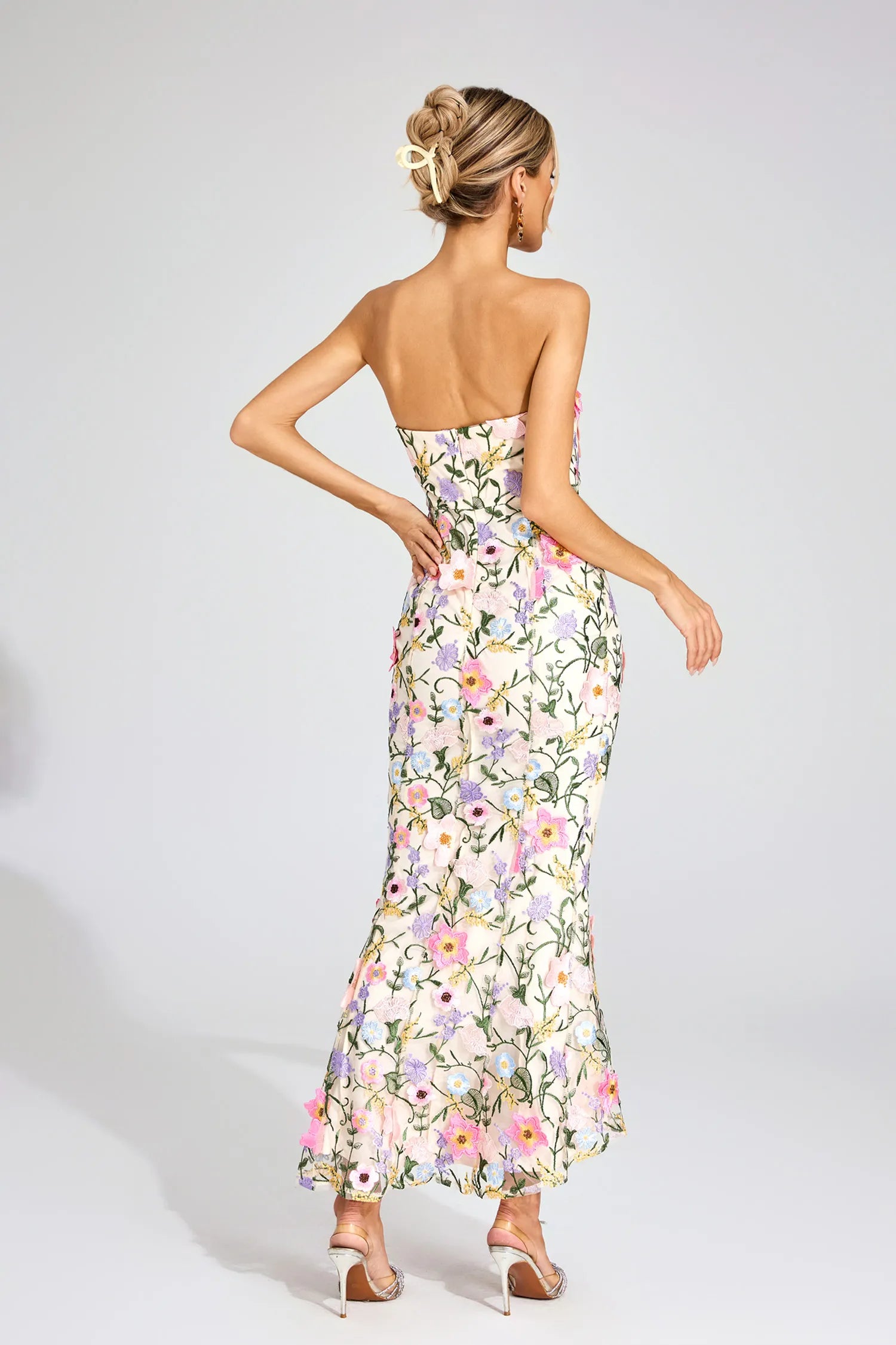 Ariane Apricot Floral Embroider Maxi Dress