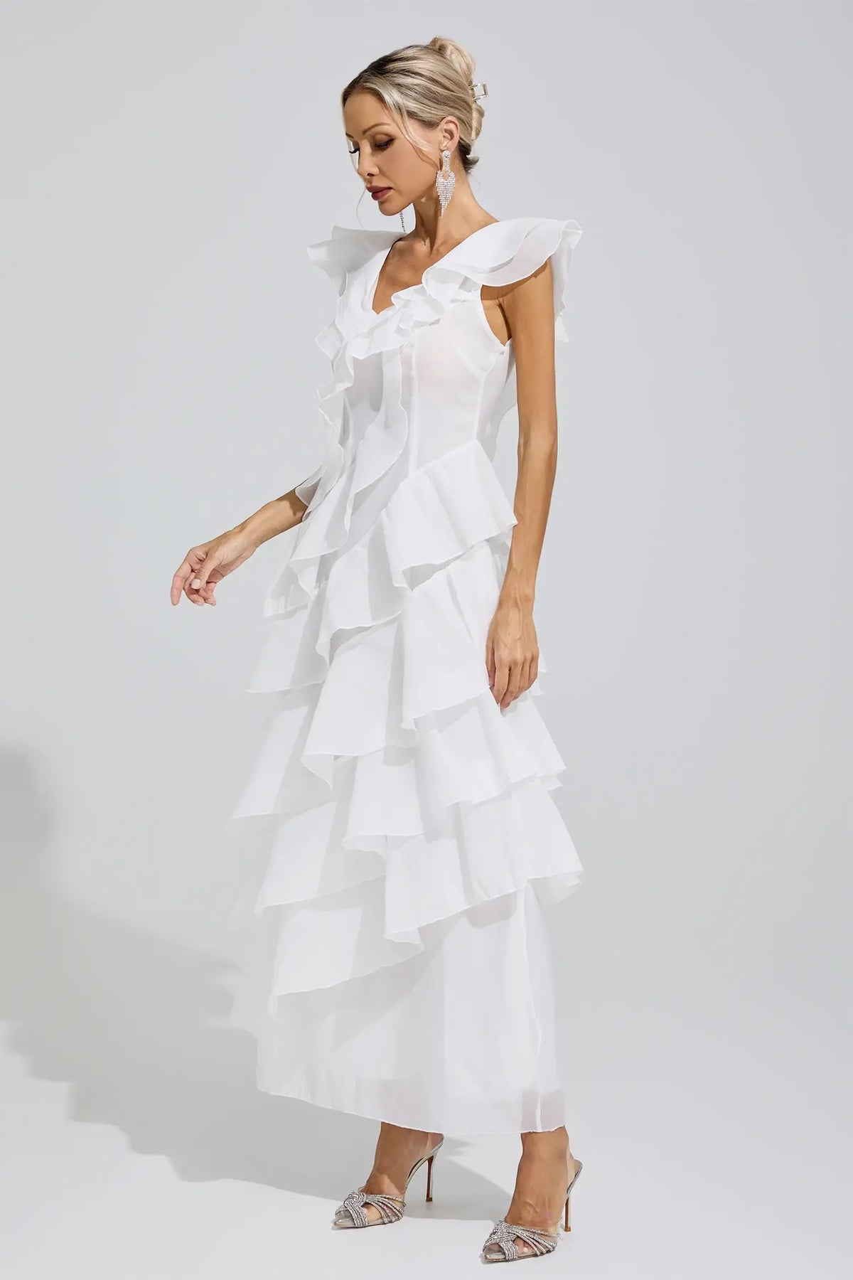 Margot White Ruffle Trim Maxi Dress
