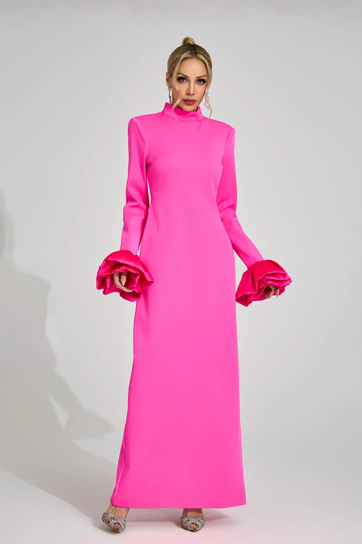 Giulia Pink Puff Sleeve Maxi Dress
