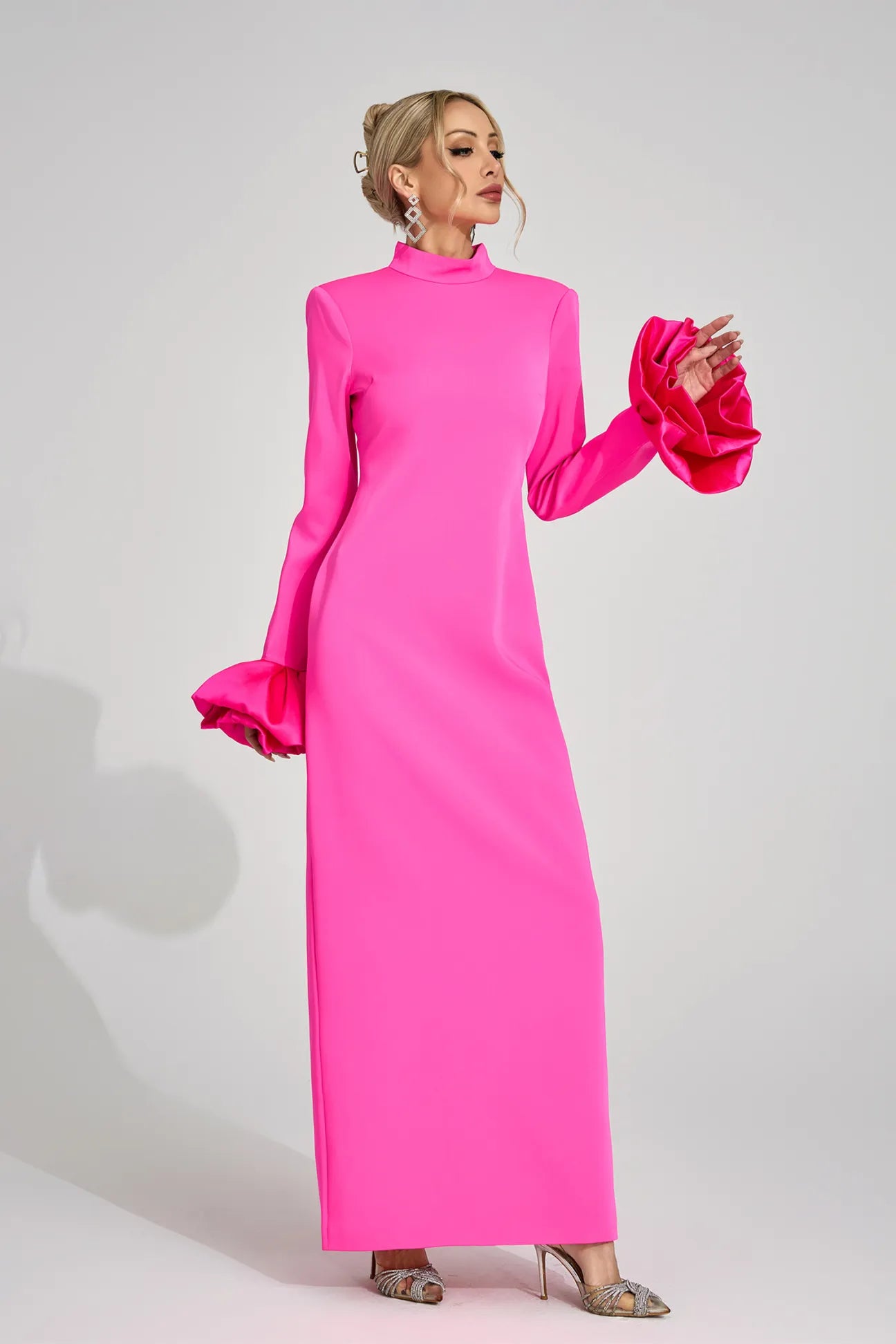 Giulia Pink Puff Sleeve Maxi Dress