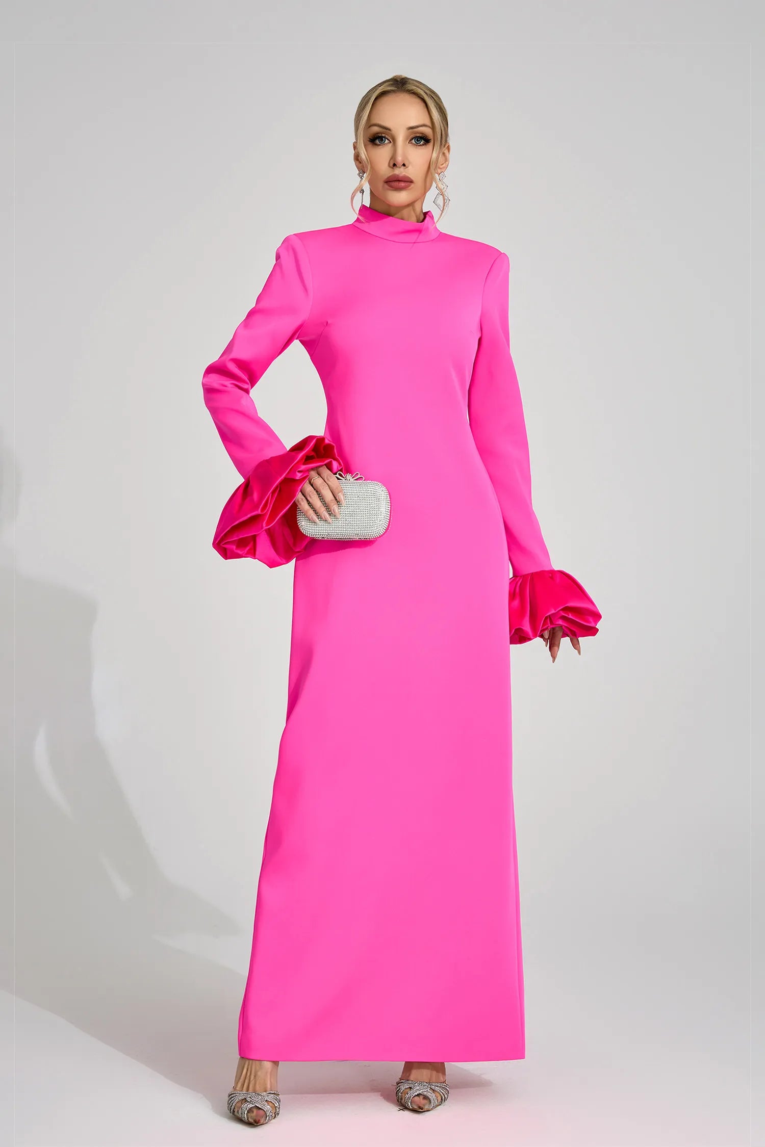 Giulia Pink Puff Sleeve Maxi Dress