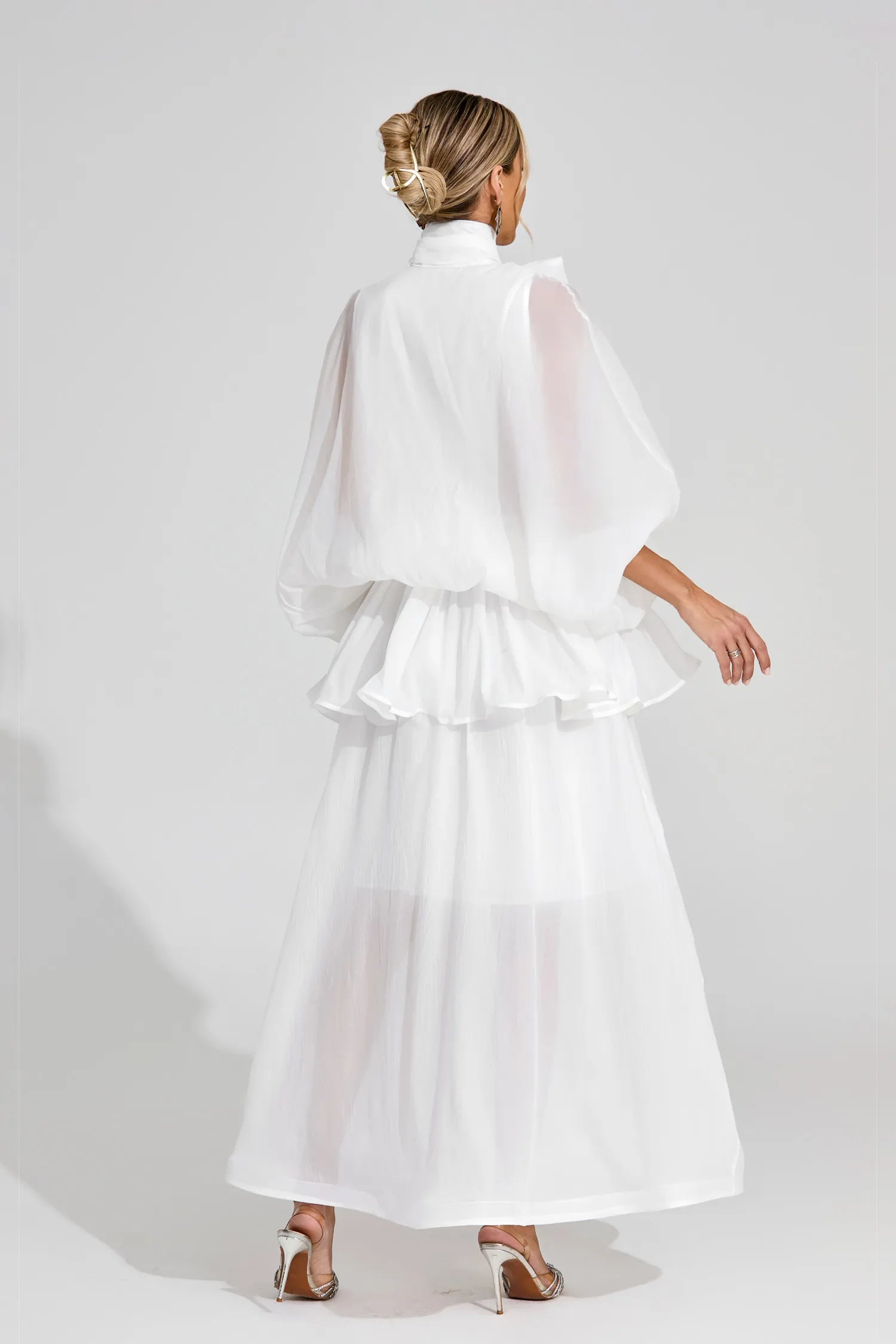 Tracy White Sheer Bow Maxi Dress