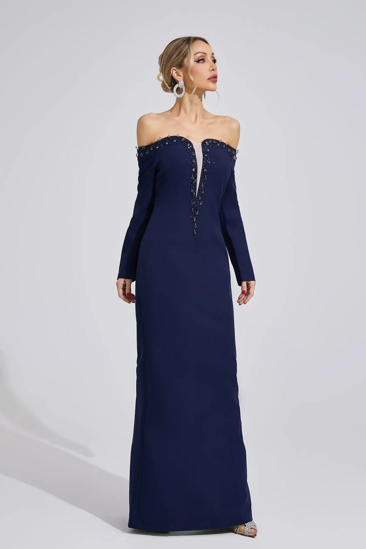 Adelaide Dark Blue Diamond Maxi Dress