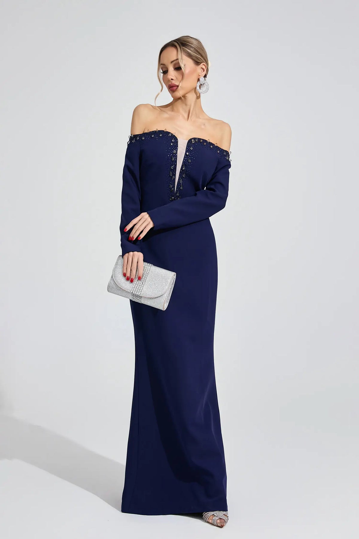 Adelaide Dark Blue Diamond Maxi Dress