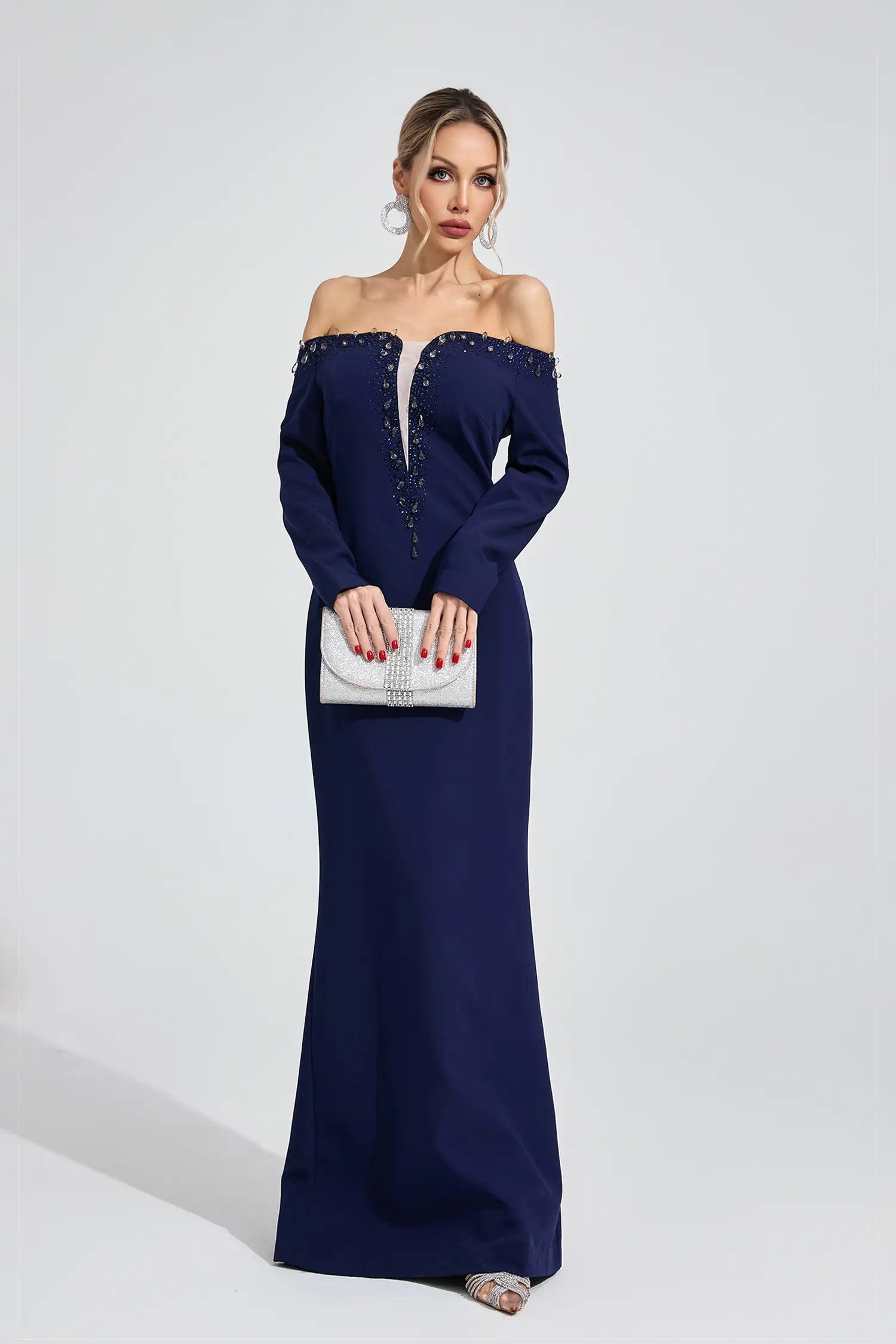 Adelaide Dark Blue Diamond Maxi Dress