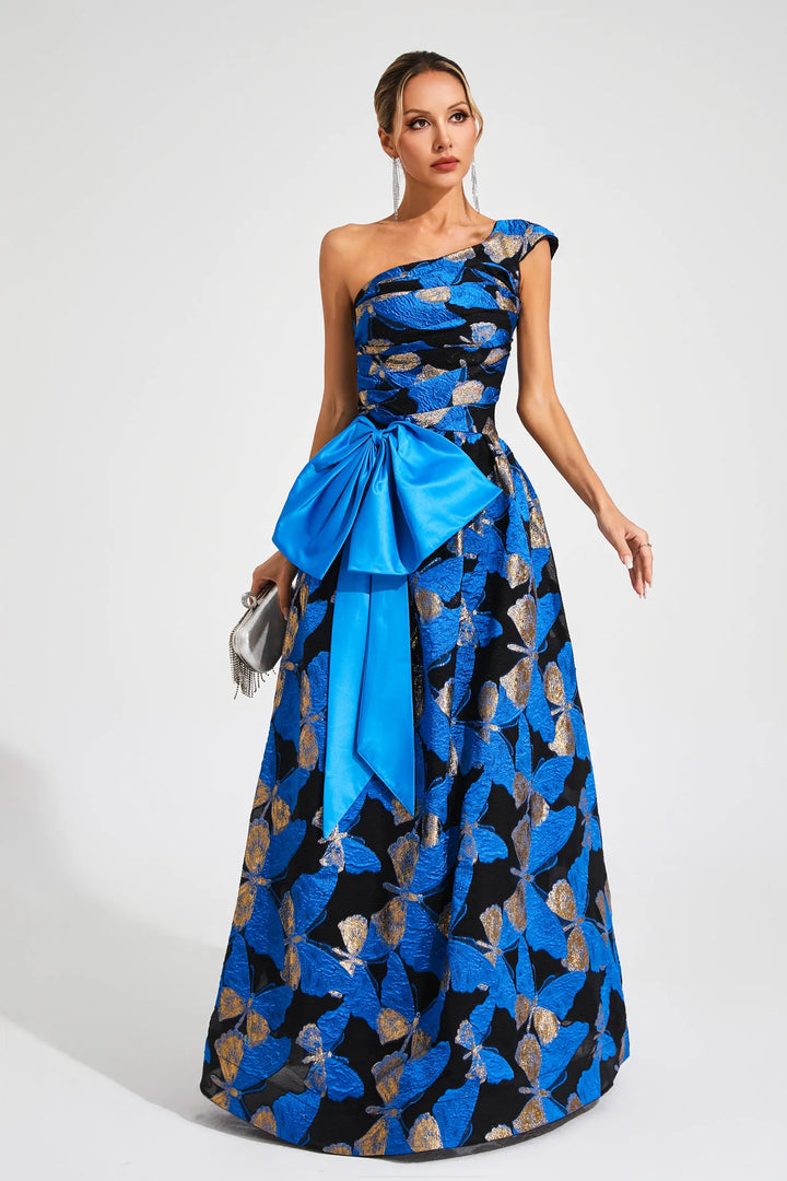 Roxanne Blue One Shoulder Maxi Dress