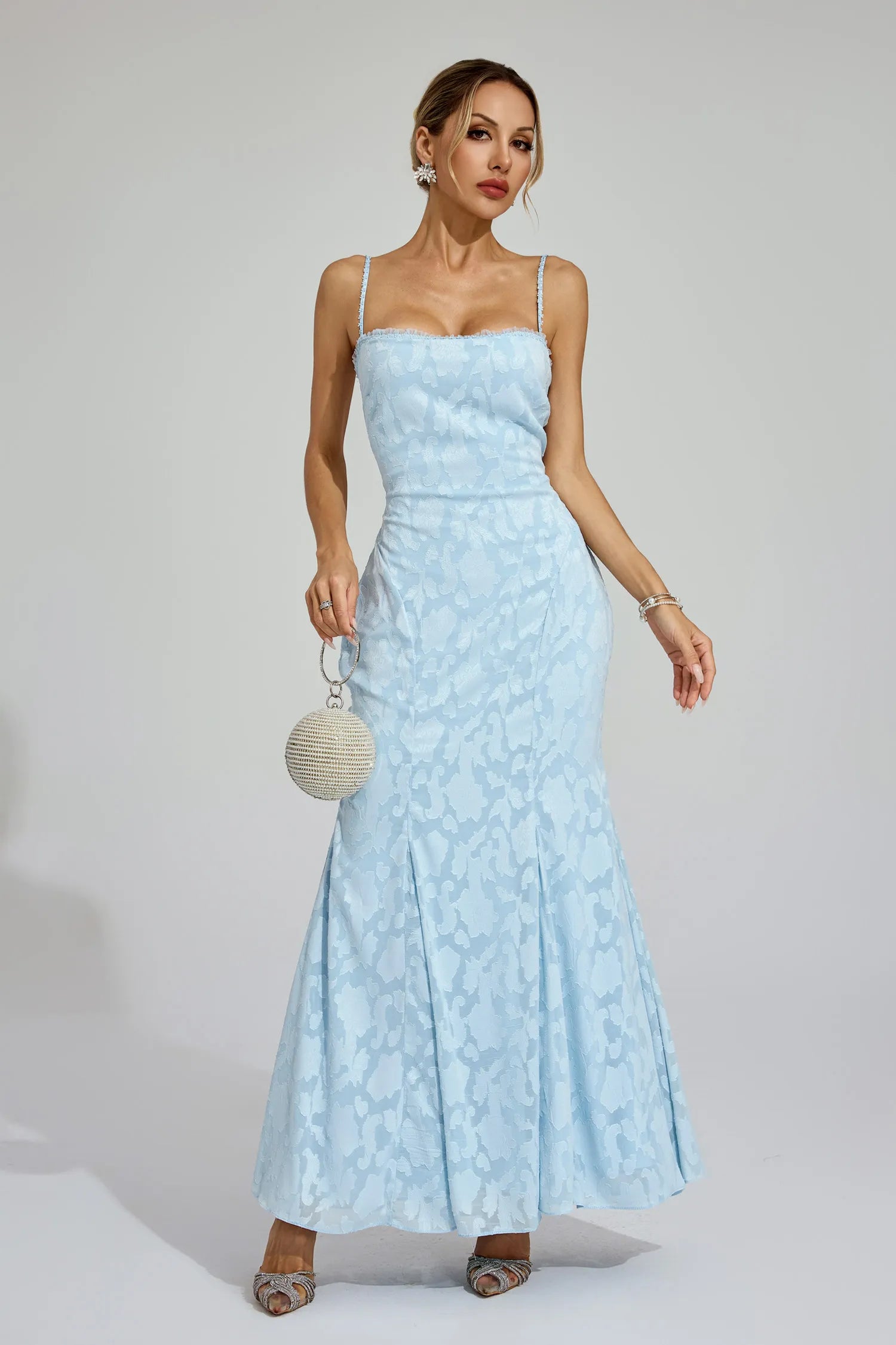 Anita Lace-up Jacquard Flared Maxi Dress