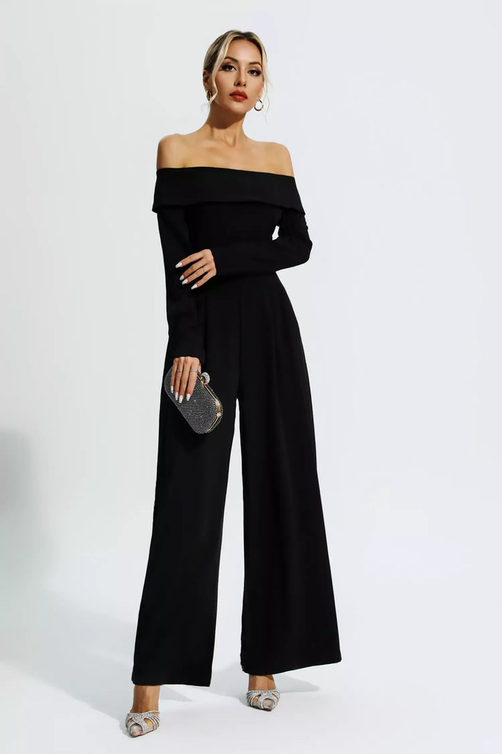 Cassidy Black Off Shoulder Drape Jumpsuit