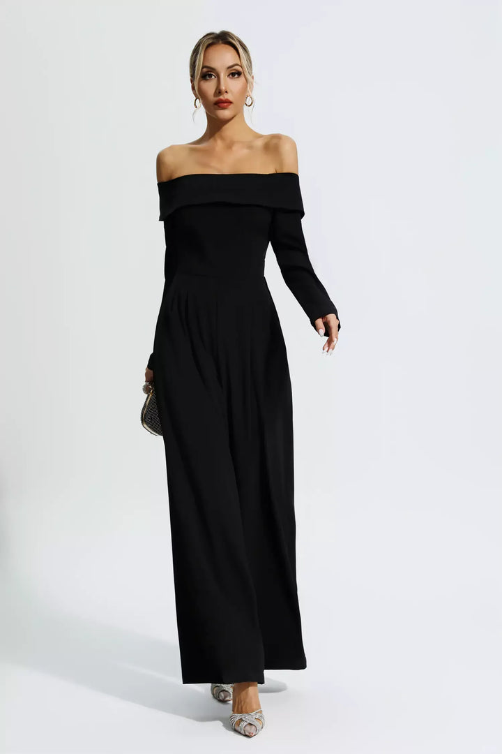 Cassidy Black Off Shoulder Drape Jumpsuit