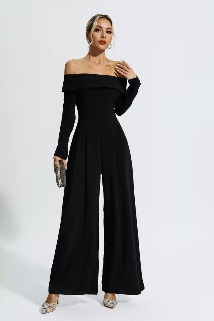 Cassidy Black Off Shoulder Drape Jumpsuit