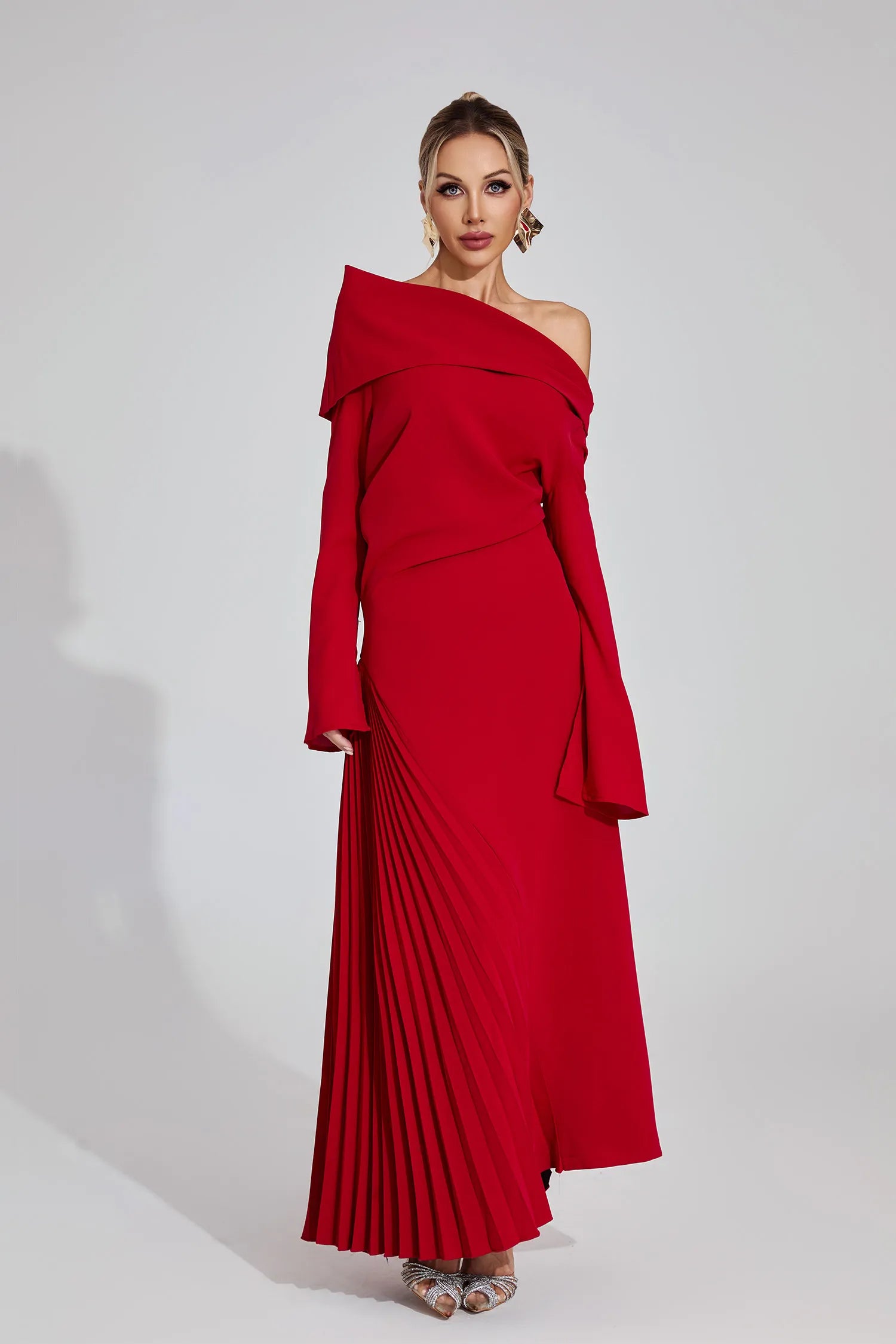 Deryn Red Asymmetric Maxi Dress