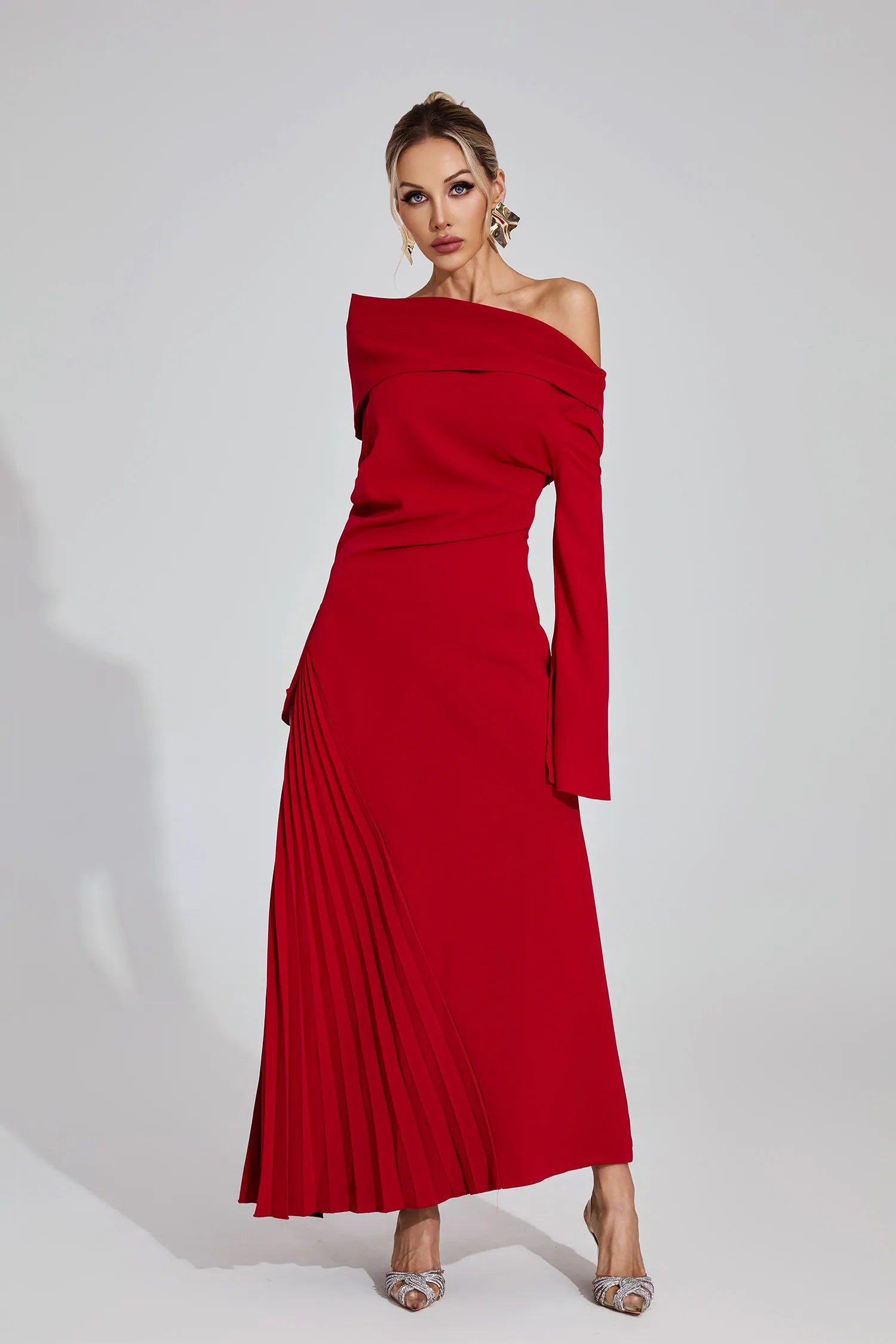 Deryn Red Asymmetric Maxi Dress