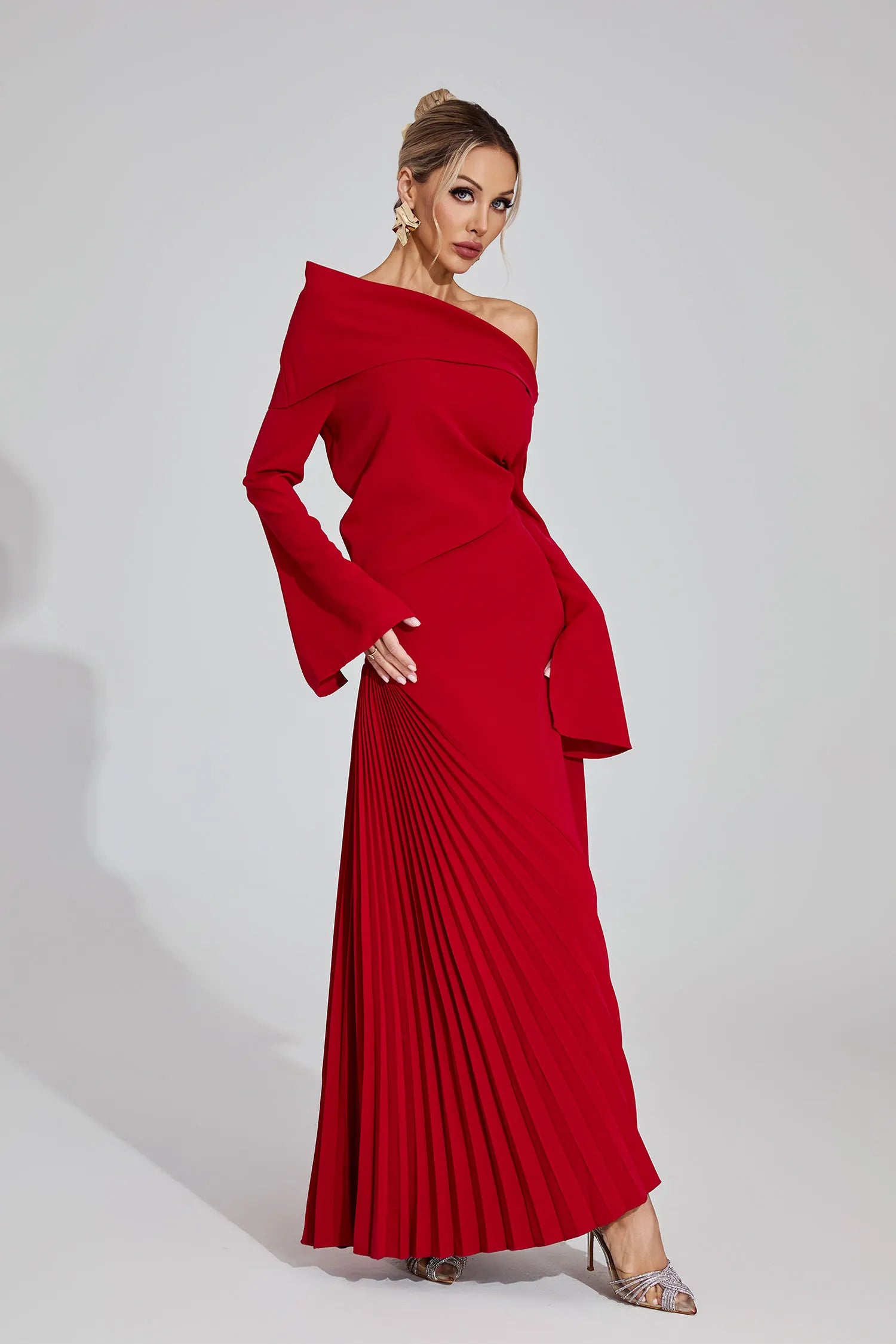 Deryn Red Asymmetric Maxi Dress