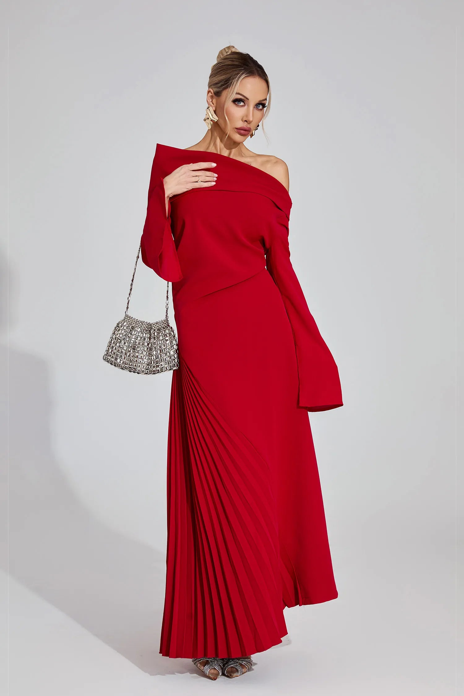 Deryn Red Asymmetric Maxi Dress