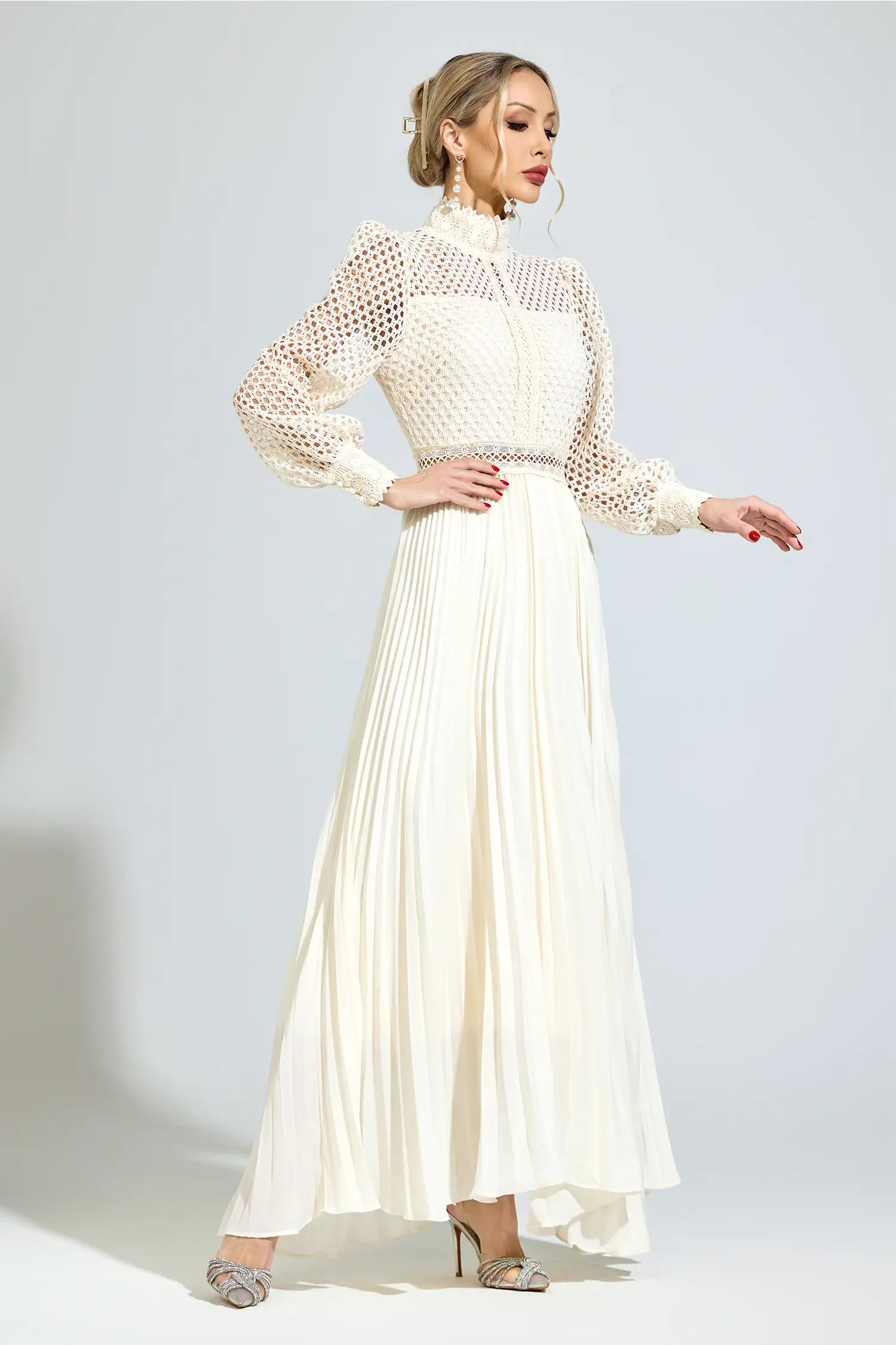 Lily Beige Embroidered Maxi Dress