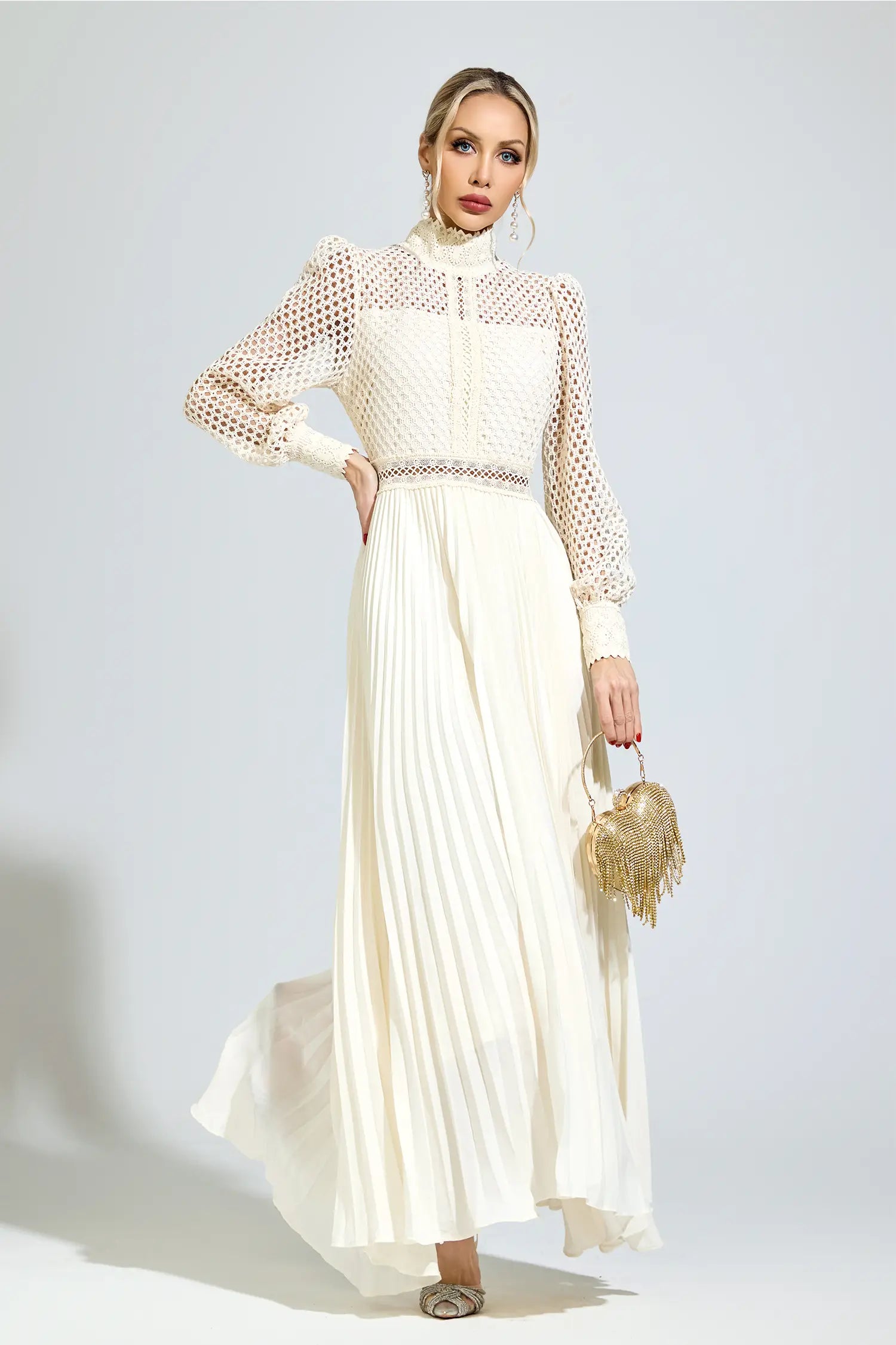 Lily Beige Embroidered Maxi Dress