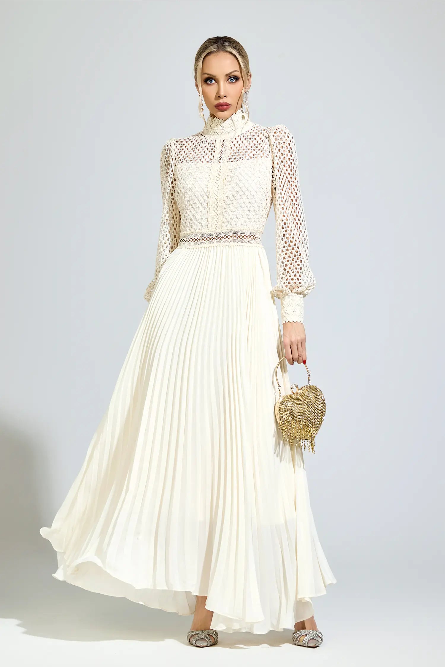 Lily Beige Embroidered Maxi Dress