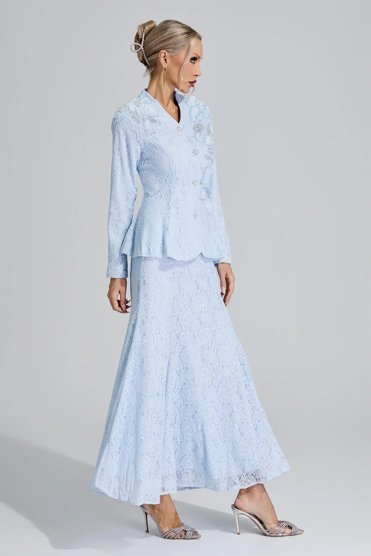 Aeliana Blue Lace Applique Fishtail Set