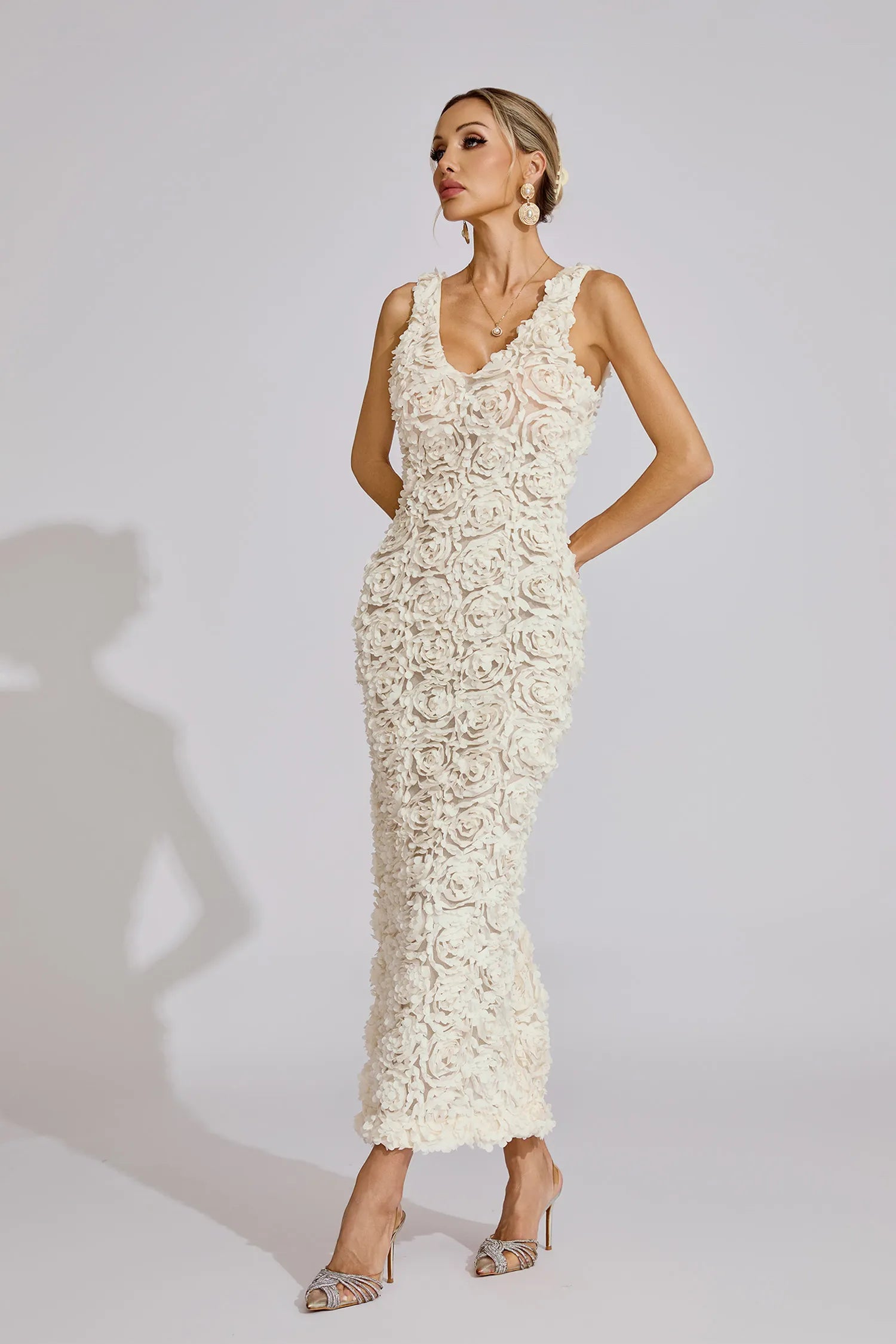 Elinor Beige Floral Maxi Dress