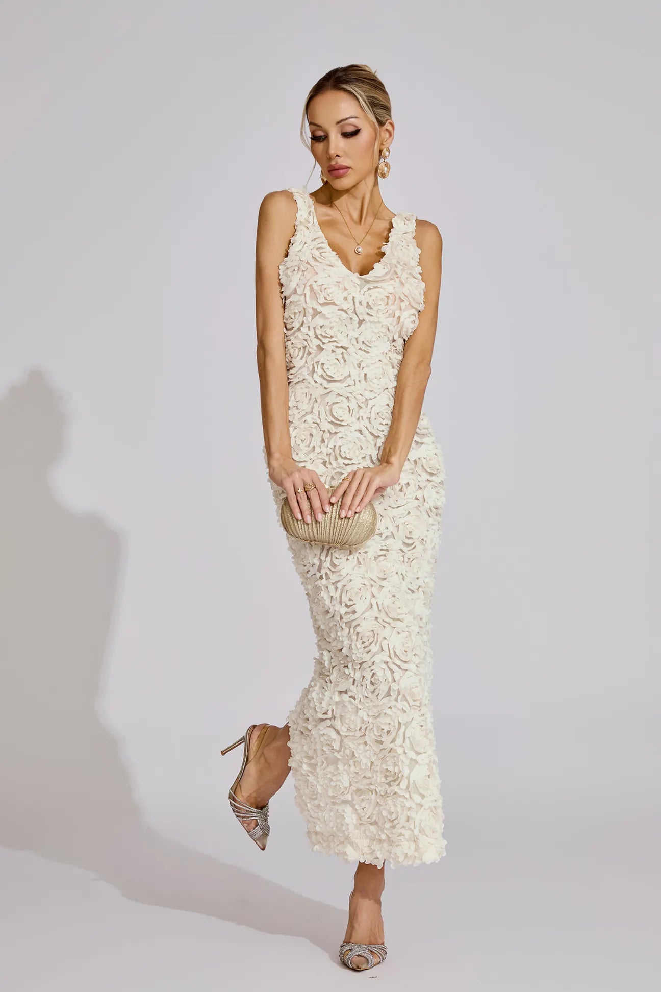 Elinor Beige Floral Maxi Dress