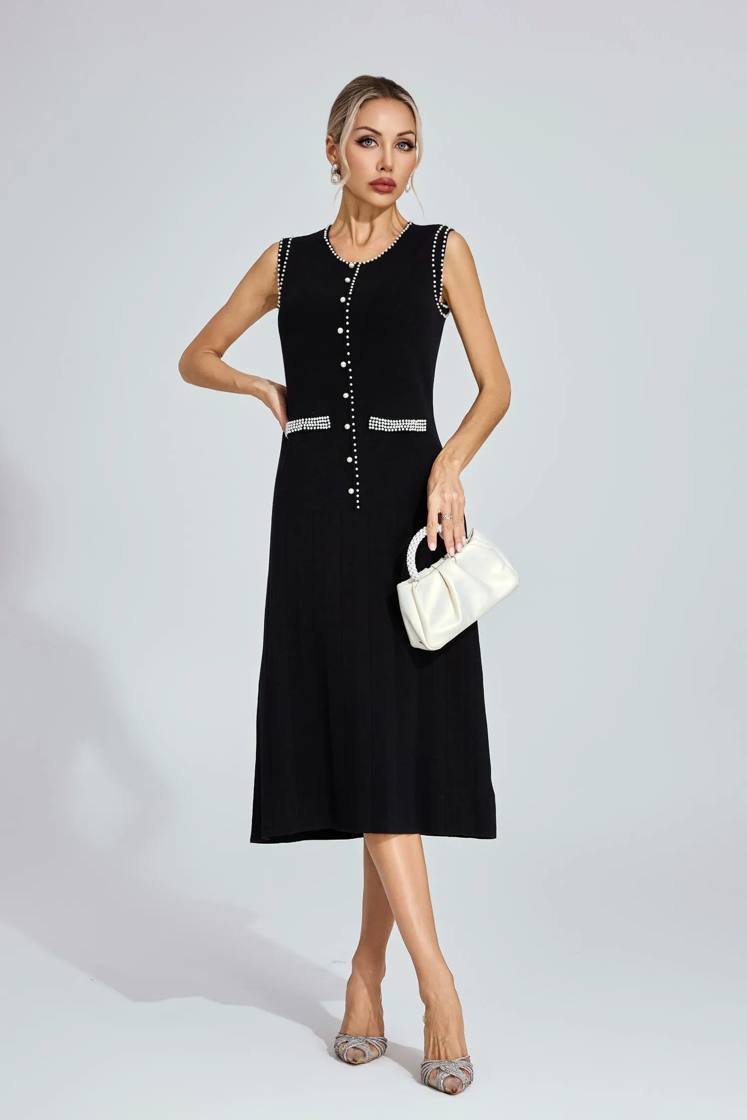 Marcella Black Knit Midi Dress