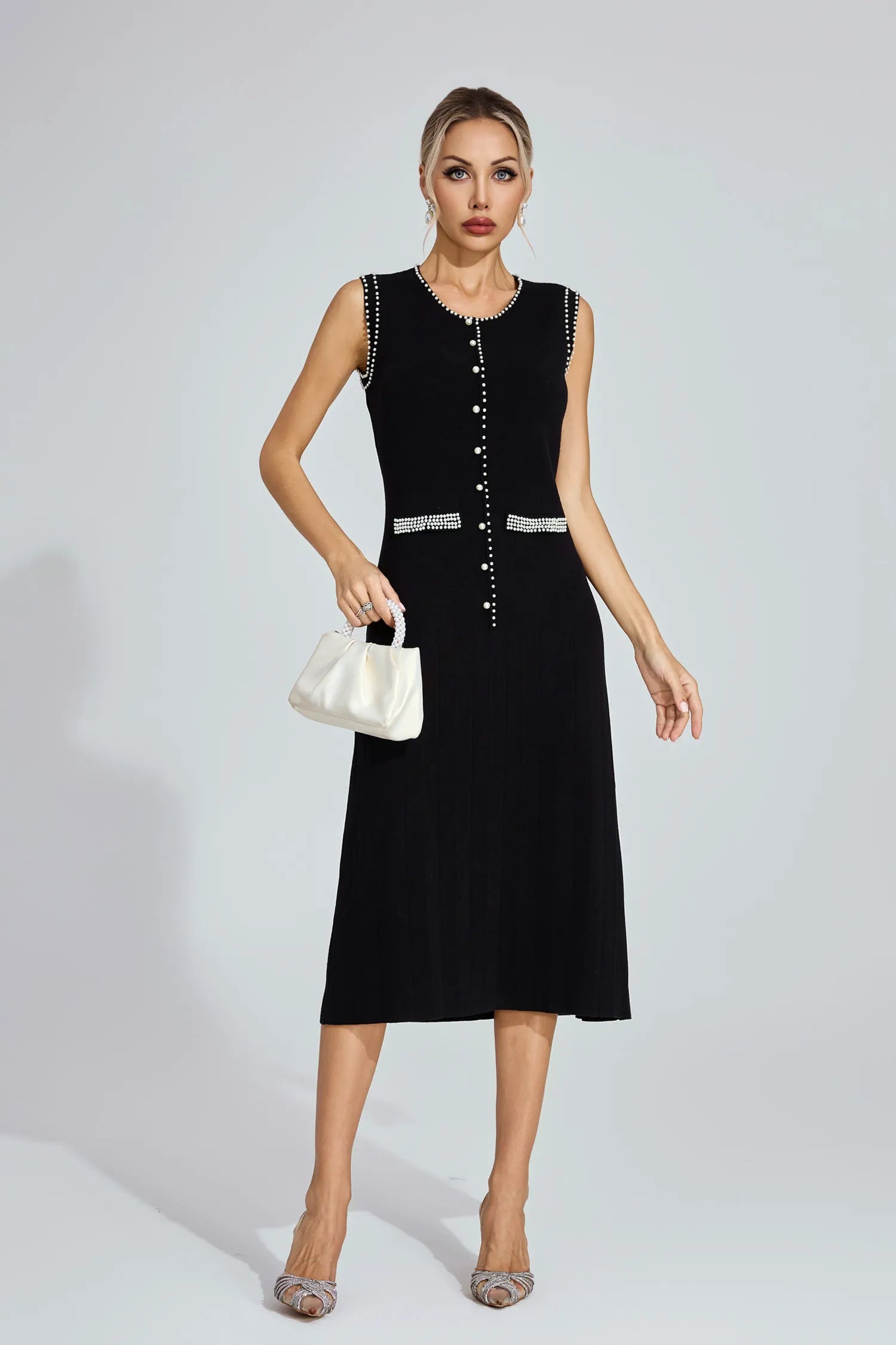 Marcella Black Knit Midi Dress