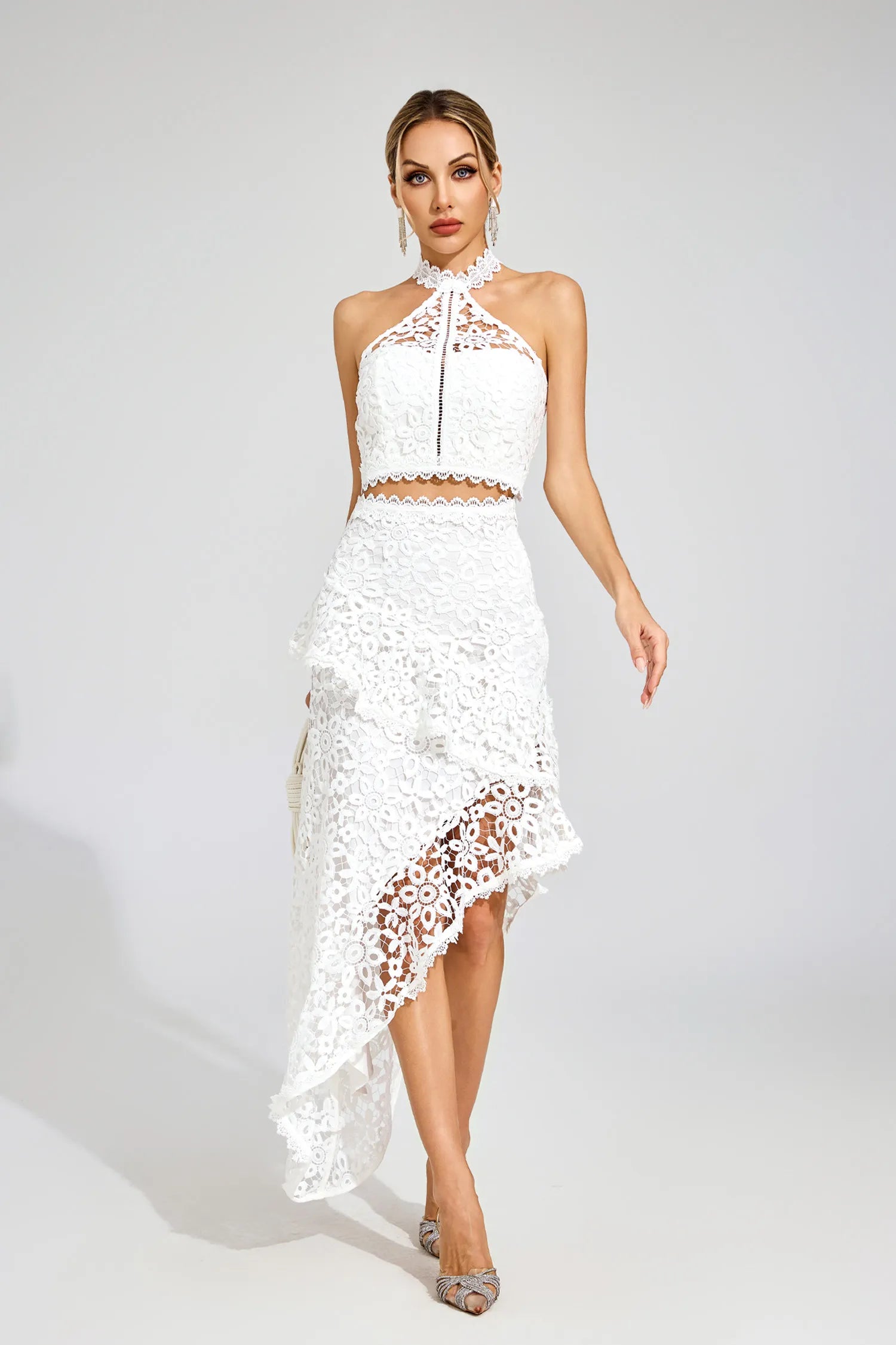 Kelly White Lace Sleeveless Set