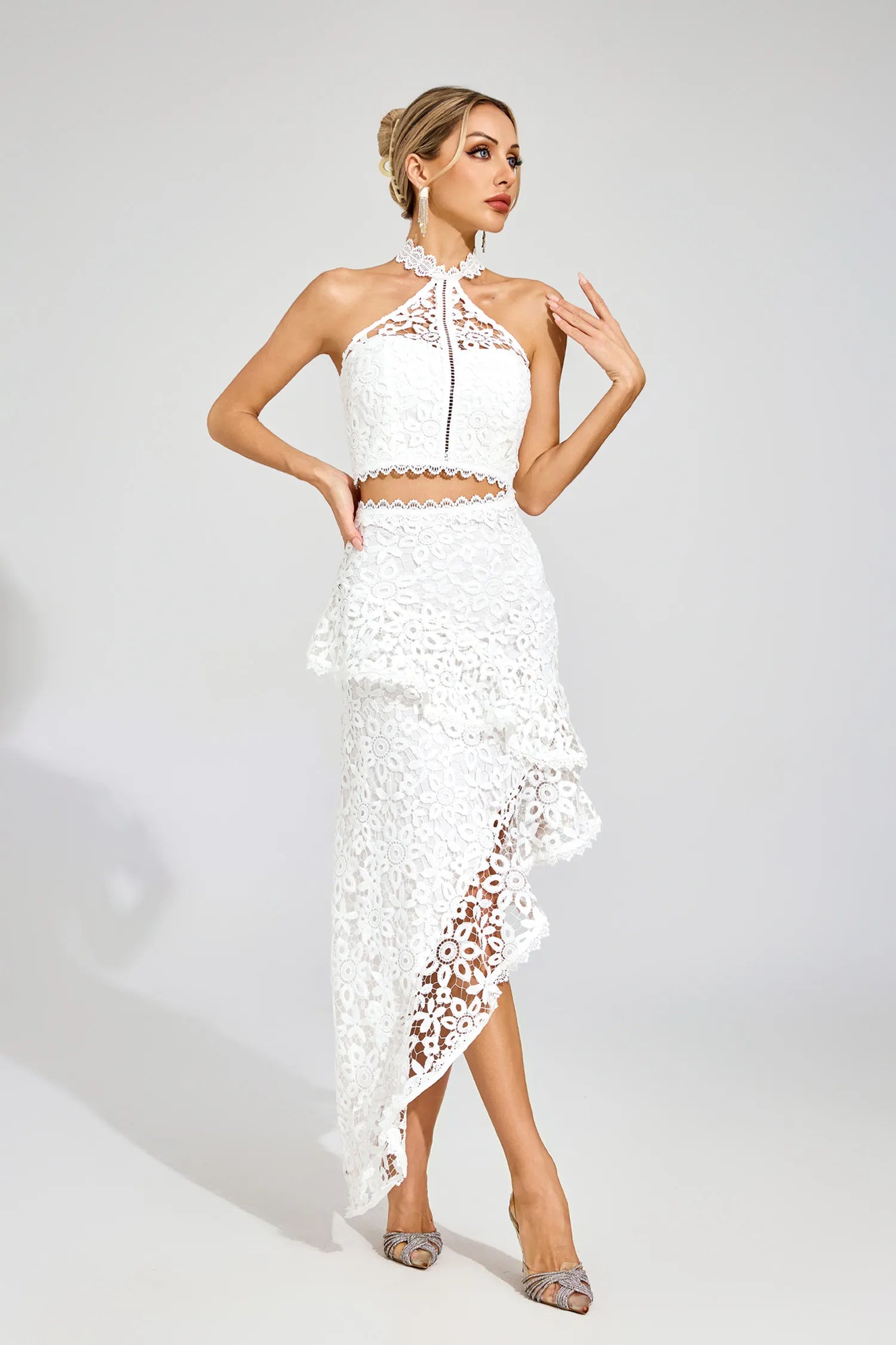 Kelly White Lace Sleeveless Set