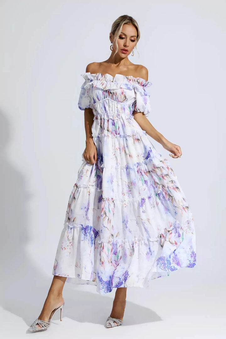 Danielle Purple Floral Ruched Maxi Dress