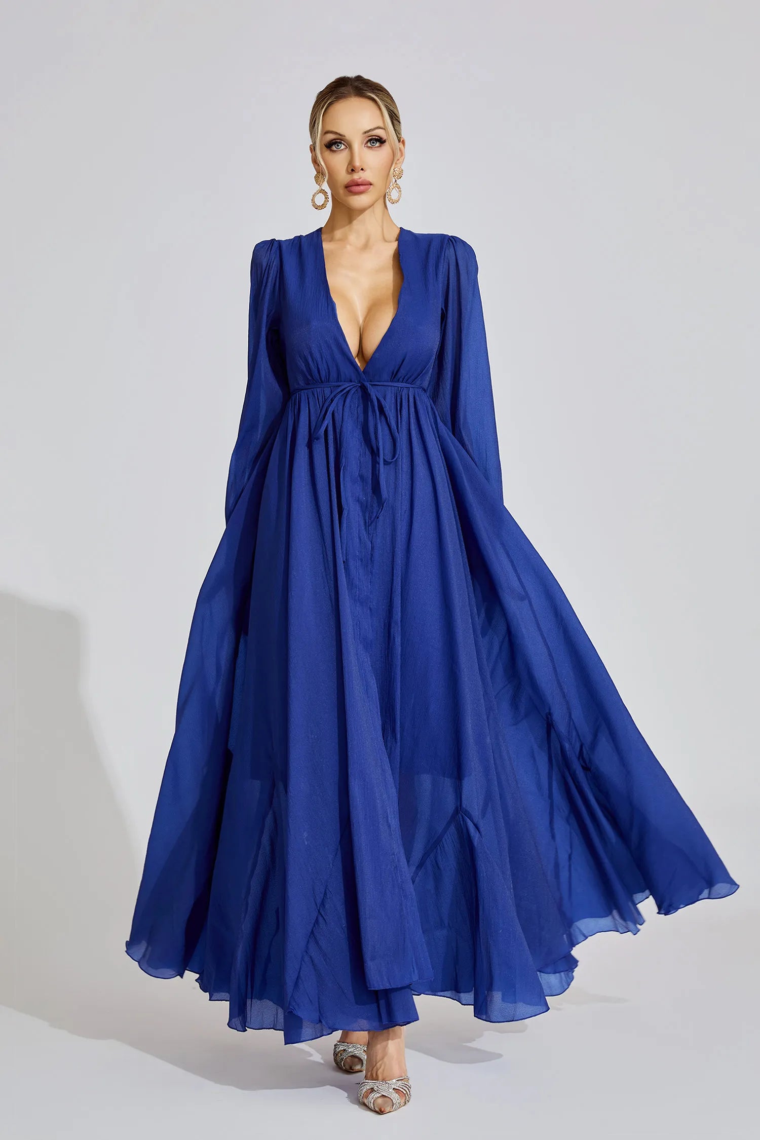 Nivine Dark Blue Ruched Maxi Dress