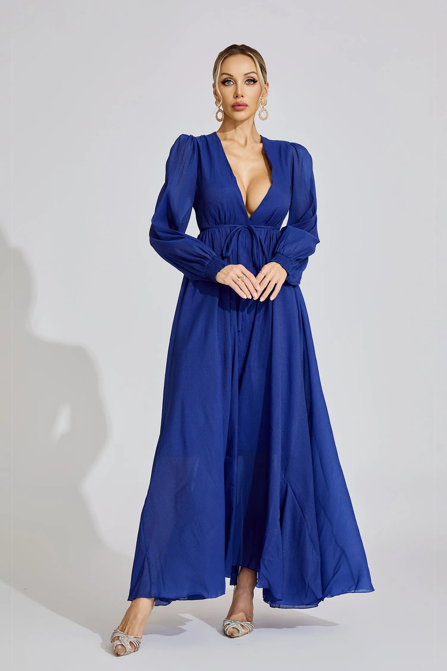 Nivine Dark Blue Ruched Maxi Dress