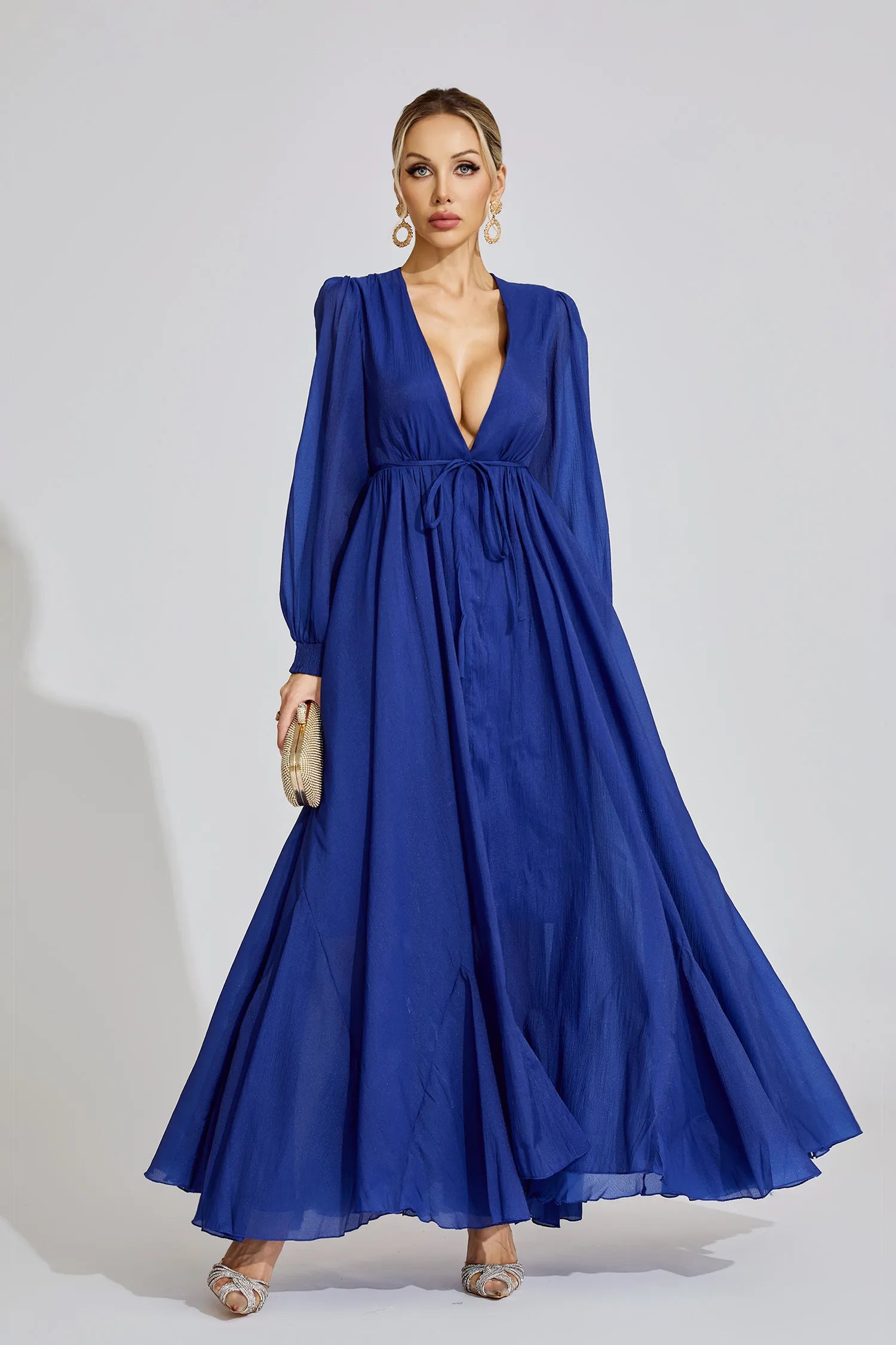 Nivine Dark Blue Ruched Maxi Dress