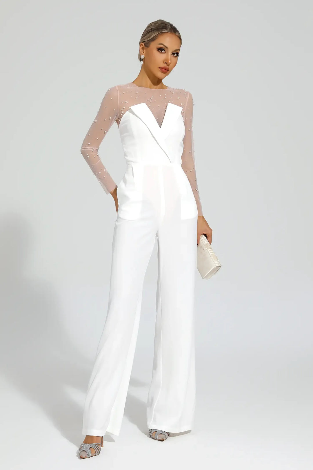 Dobbin White Mesh Bodice Jumpsuit