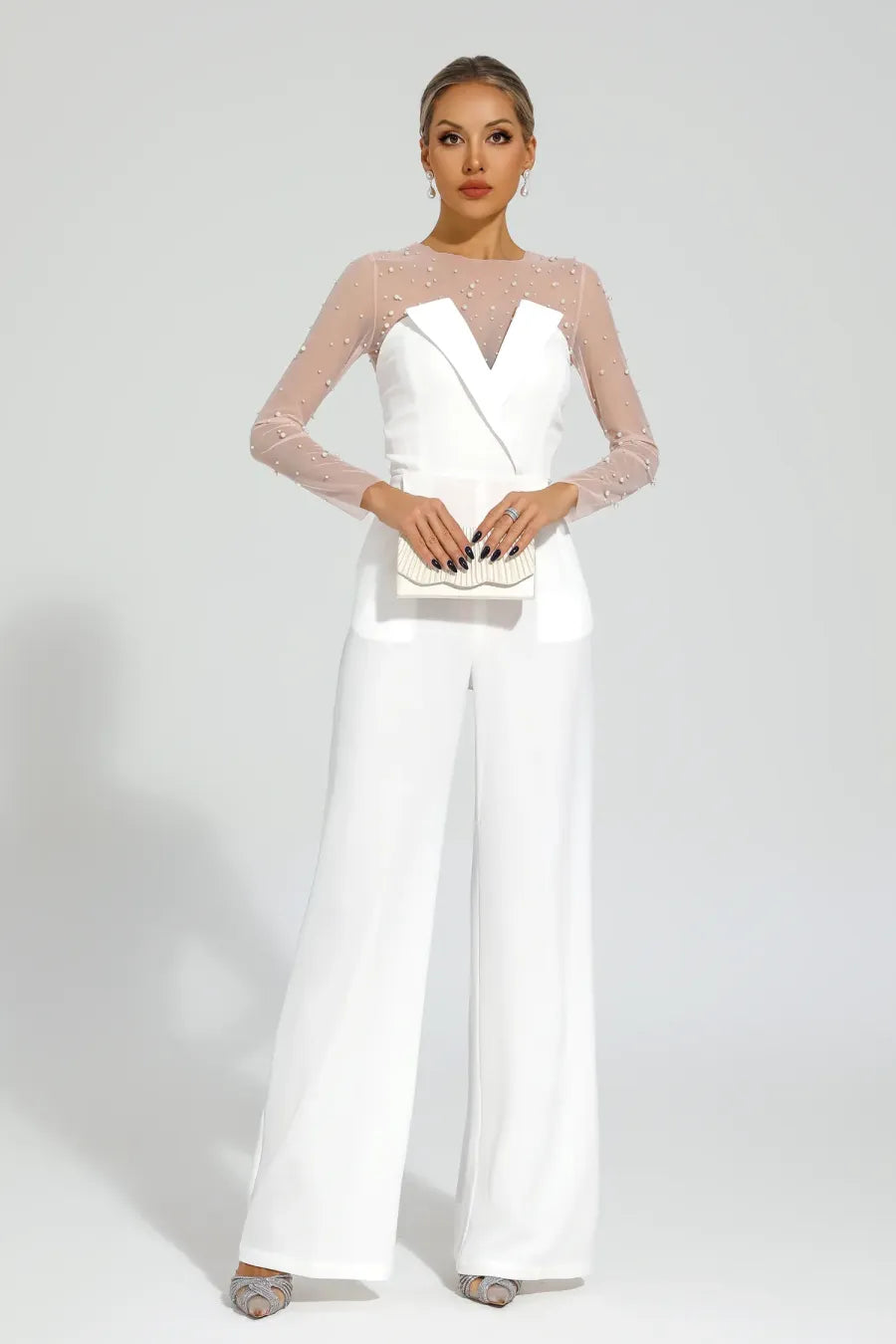 Dobbin White Mesh Bodice Jumpsuit