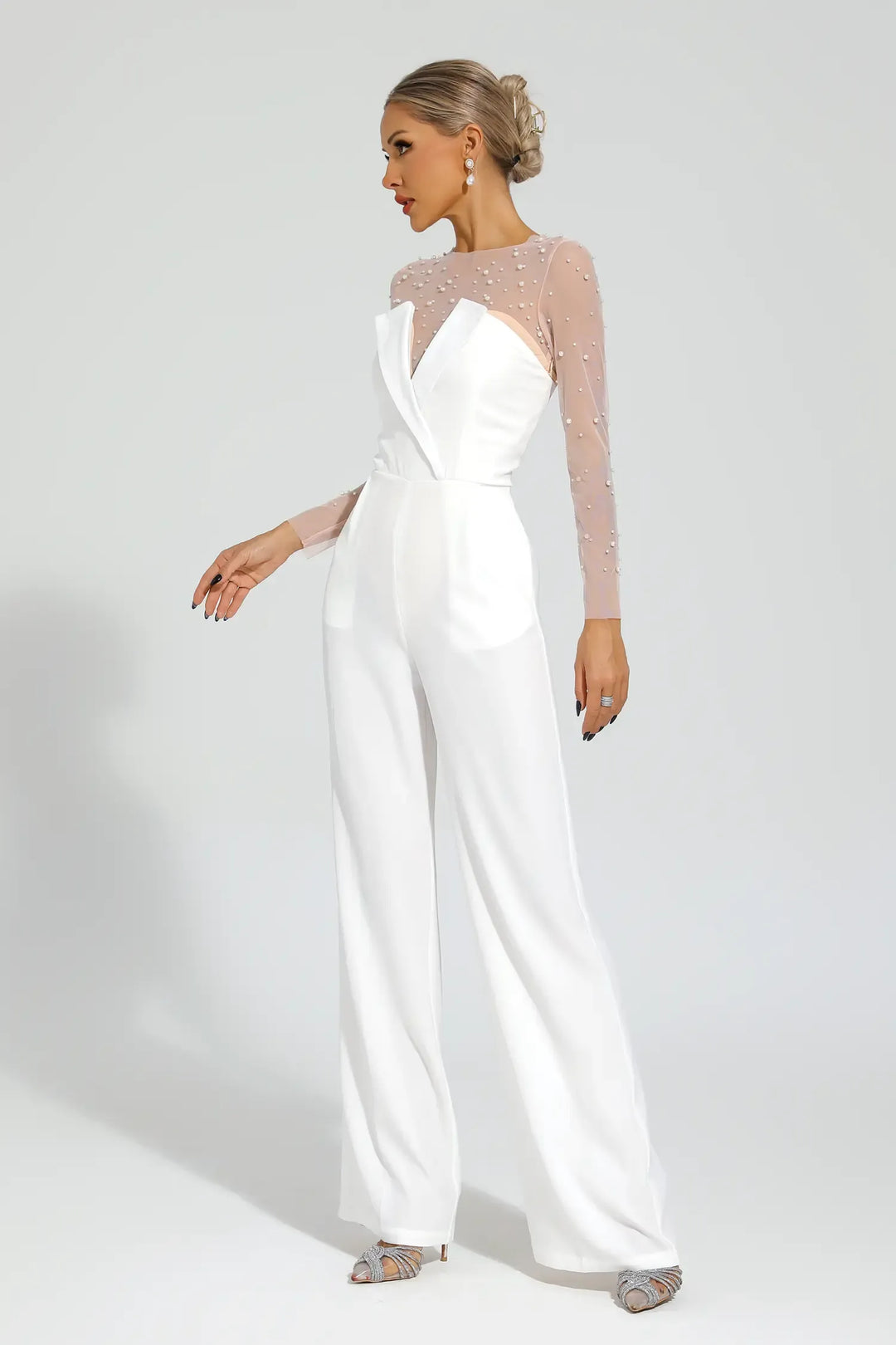 Dobbin White Mesh Bodice Jumpsuit