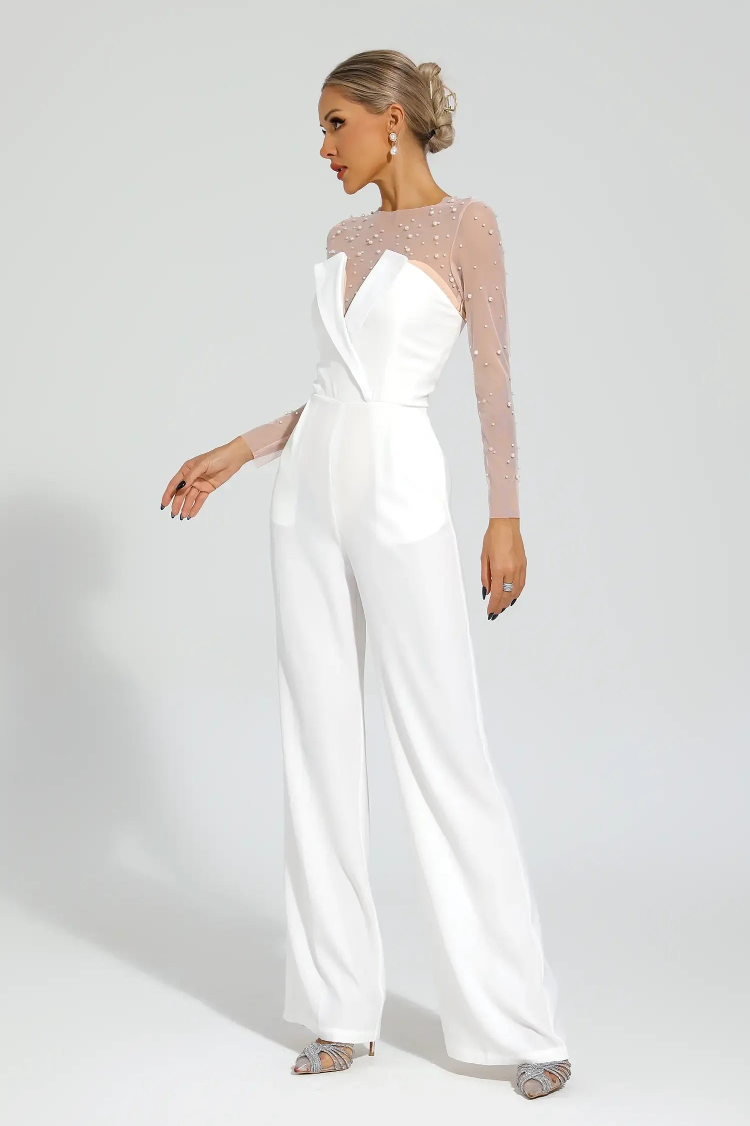 Dobbin White Mesh Bodice Jumpsuit