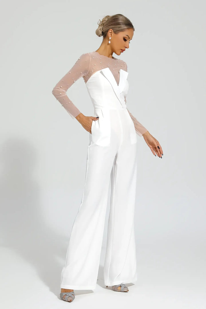 Dobbin White Mesh Bodice Jumpsuit