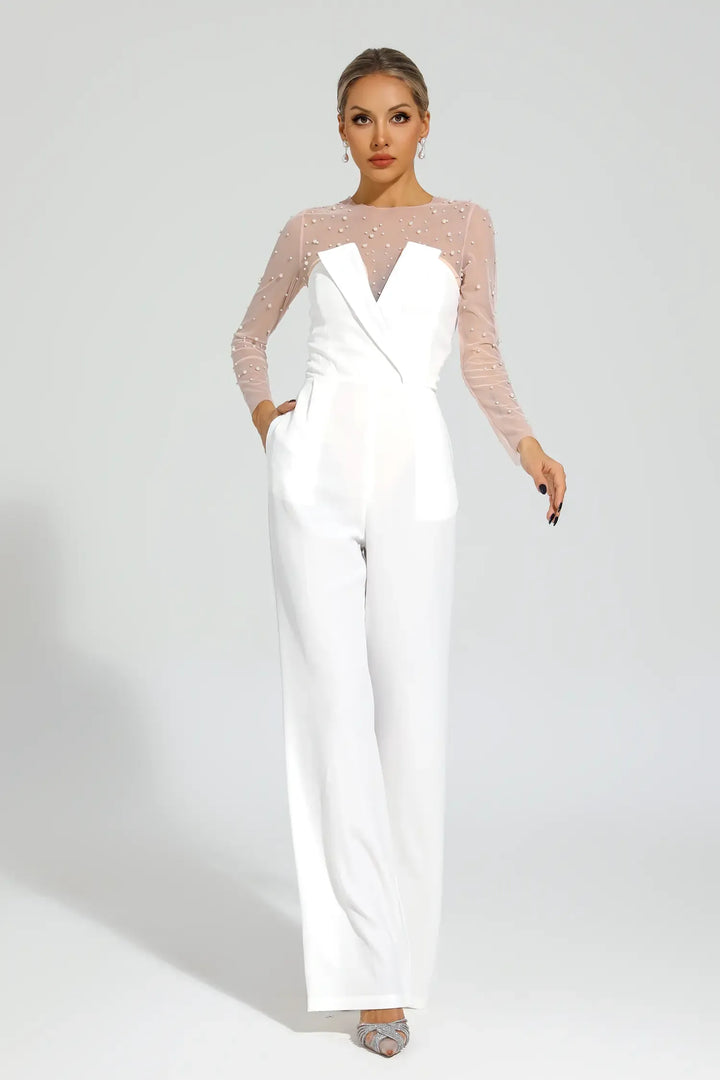 Dobbin White Mesh Bodice Jumpsuit