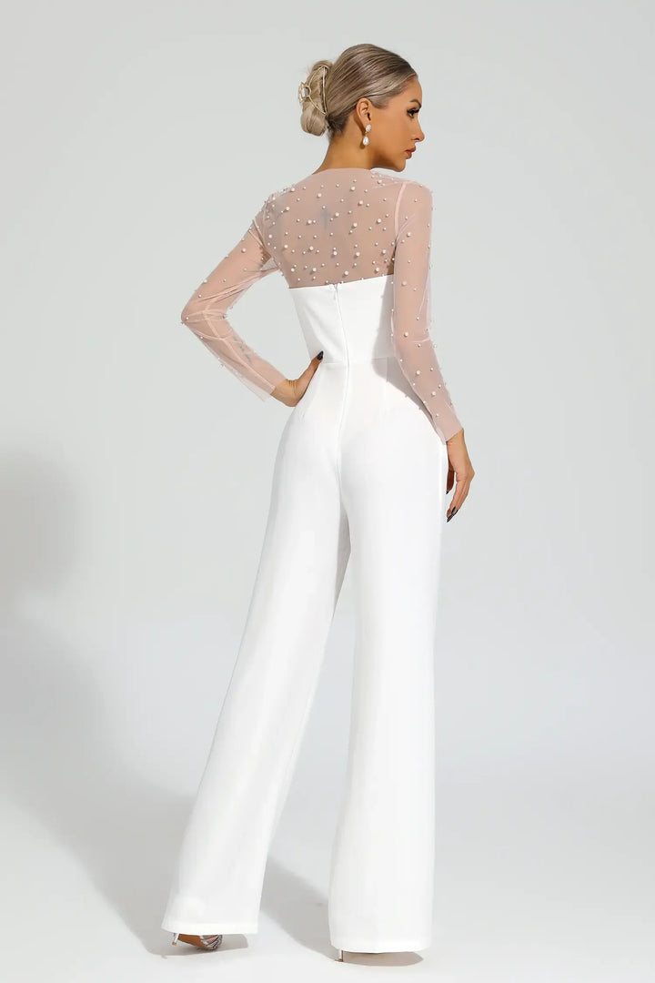 Dobbin White Mesh Bodice Jumpsuit