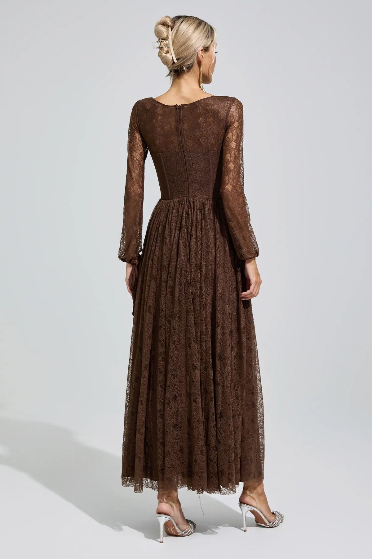 Marina Brown Corset Lace Maxi Dress