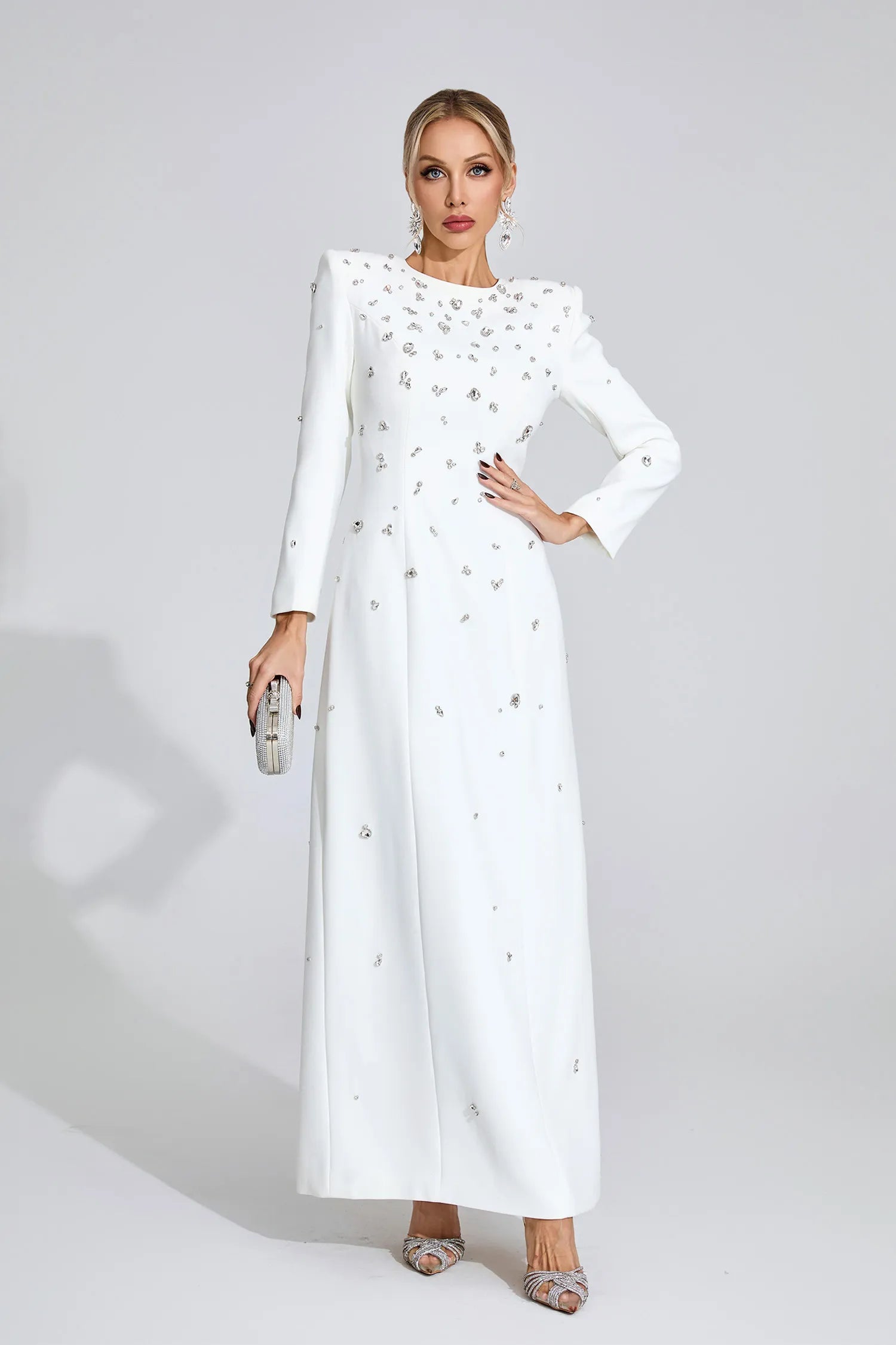 Lenore White Diamond Long Sleeve Maxi Dress