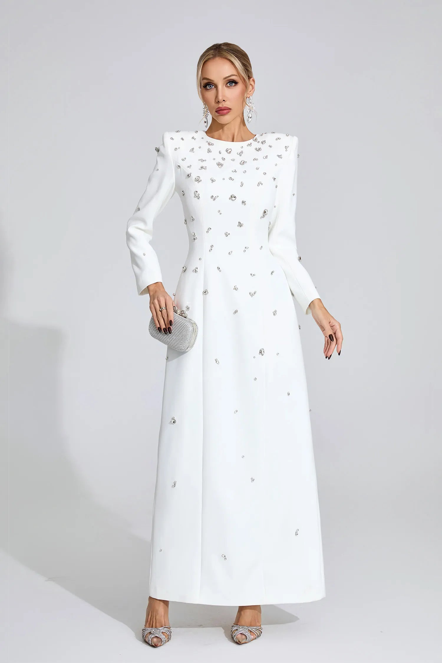 Lenore White Diamond Long Sleeve Maxi Dress